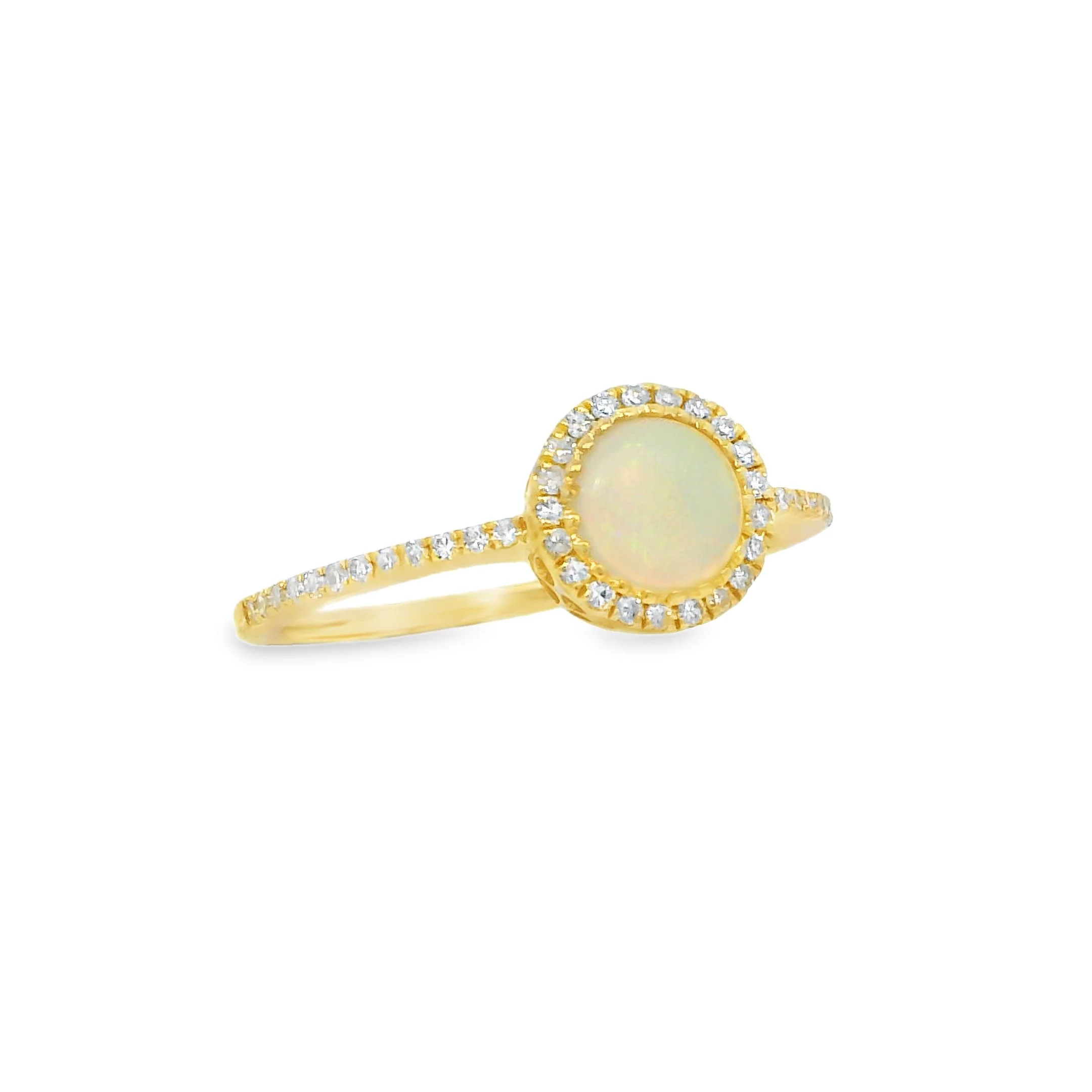 14K Yellow Gold - Round Cut - Opal Ring
