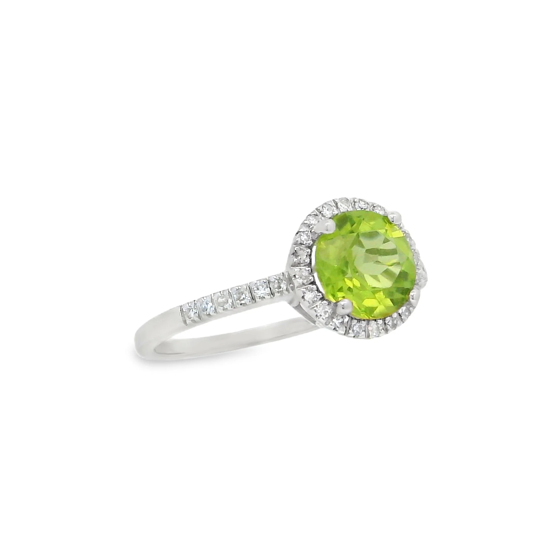 14K White Gold - Round Cut - Peridot Ring