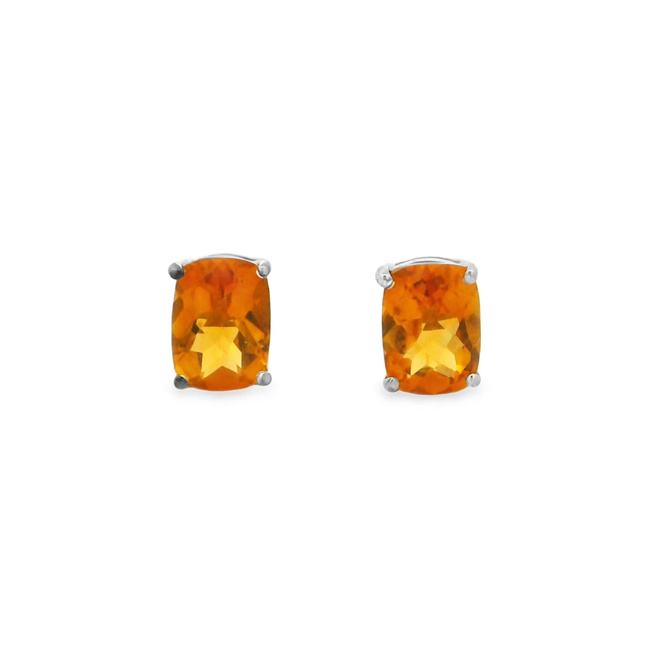 14K White Gold - Cushion Cut - Citrine Earring