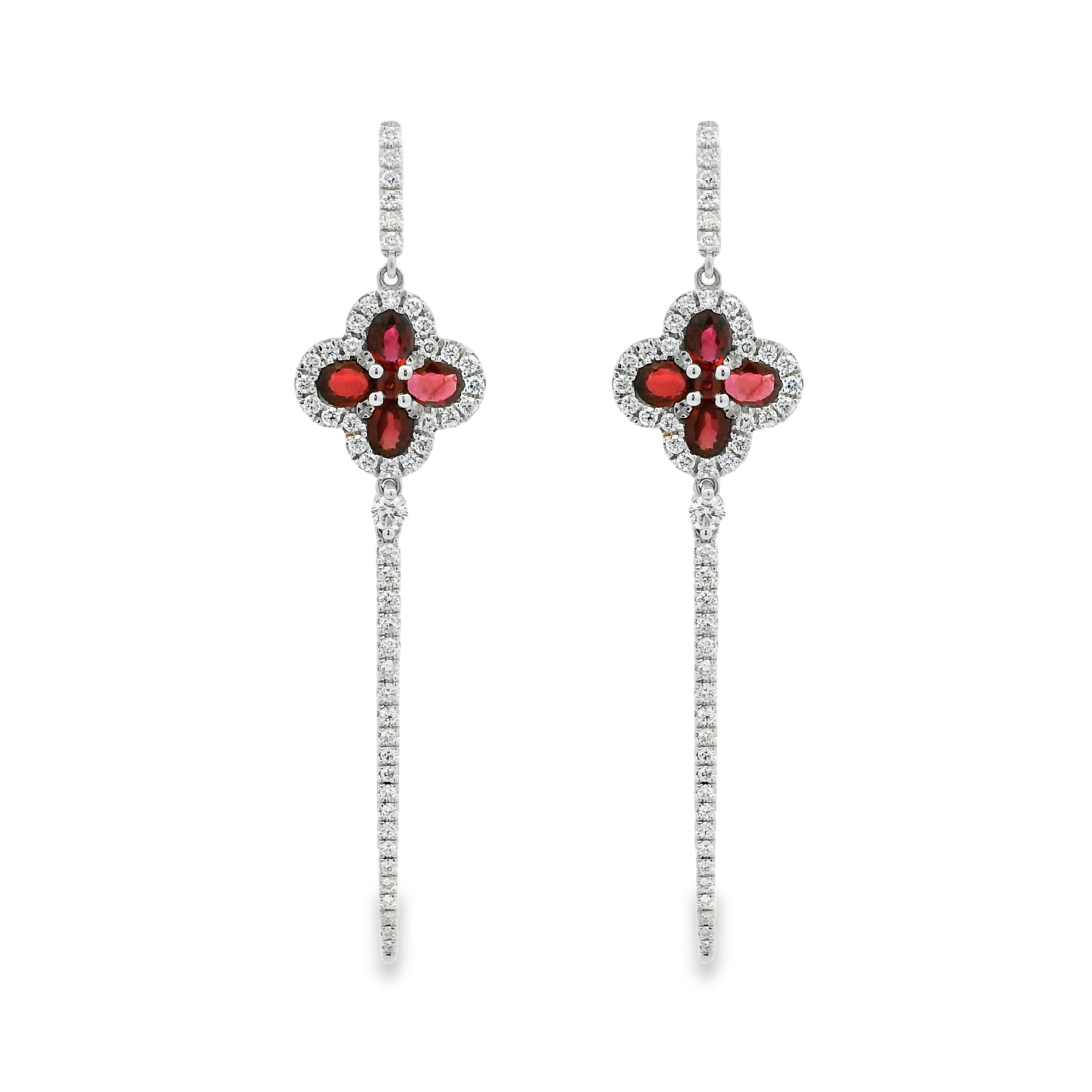 14K White Gold - Round Cut - Ruby Earrings