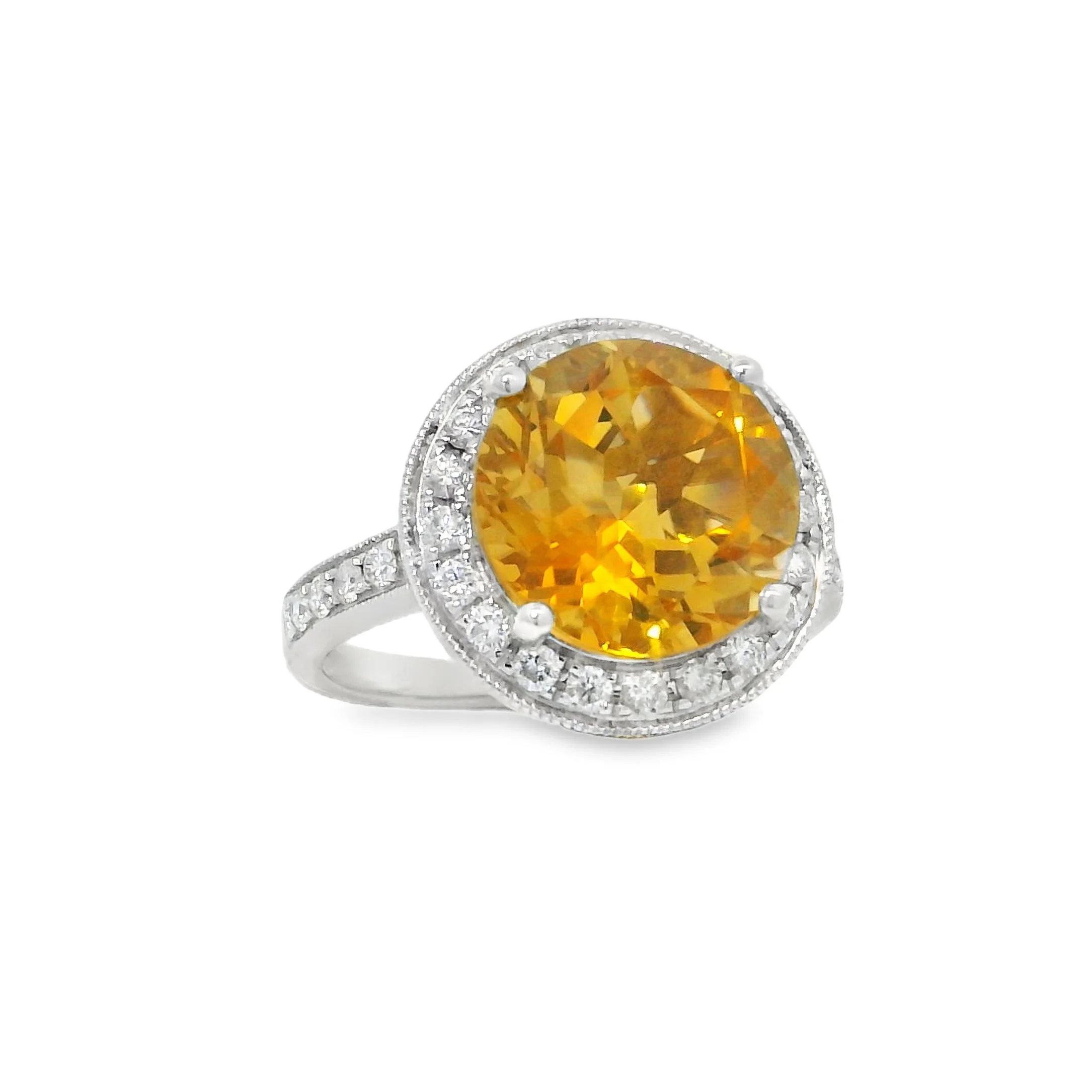 14K White Gold - Round Cut - Citrine Ring