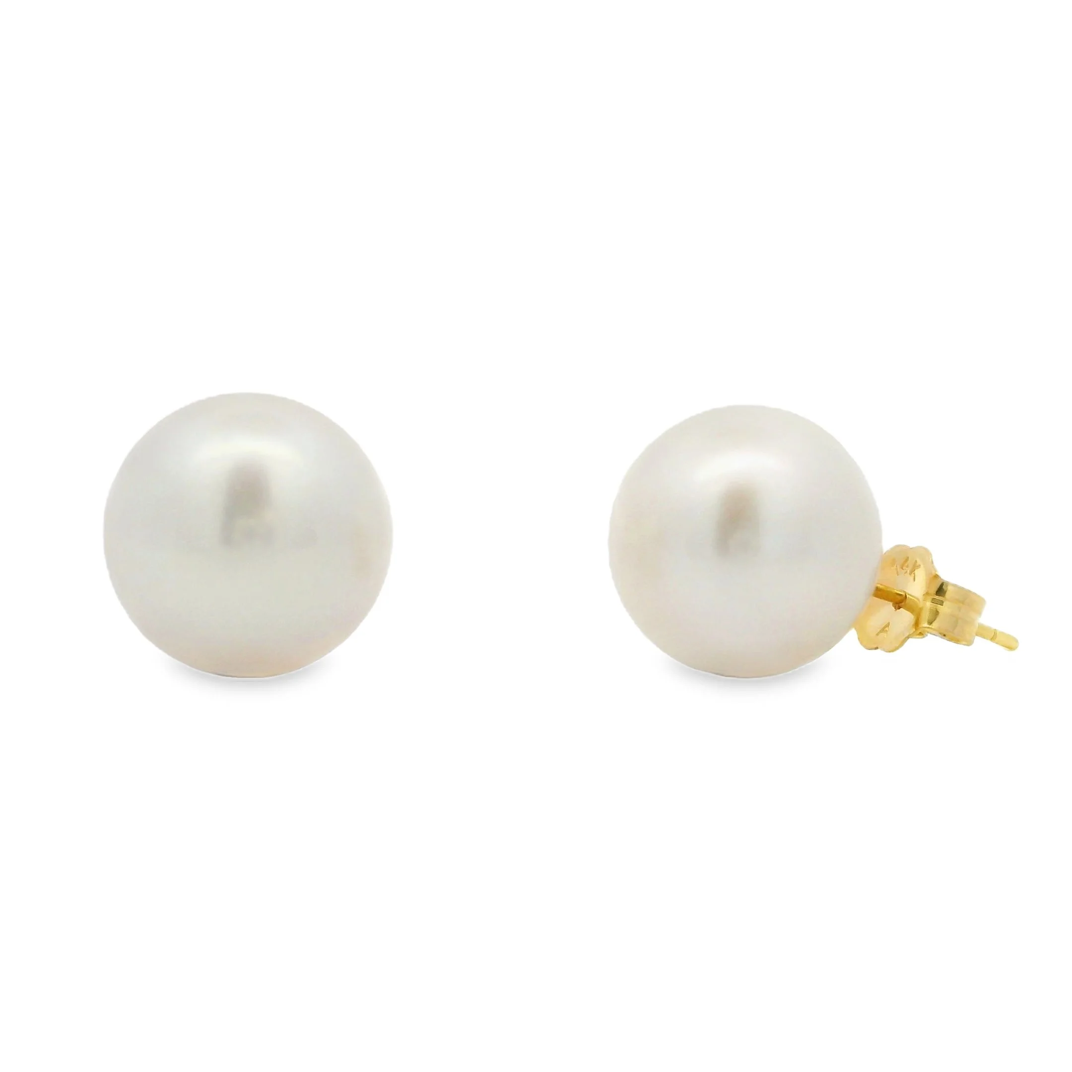 14K Yellow Gold - 12.5MM - Pearl Earrings