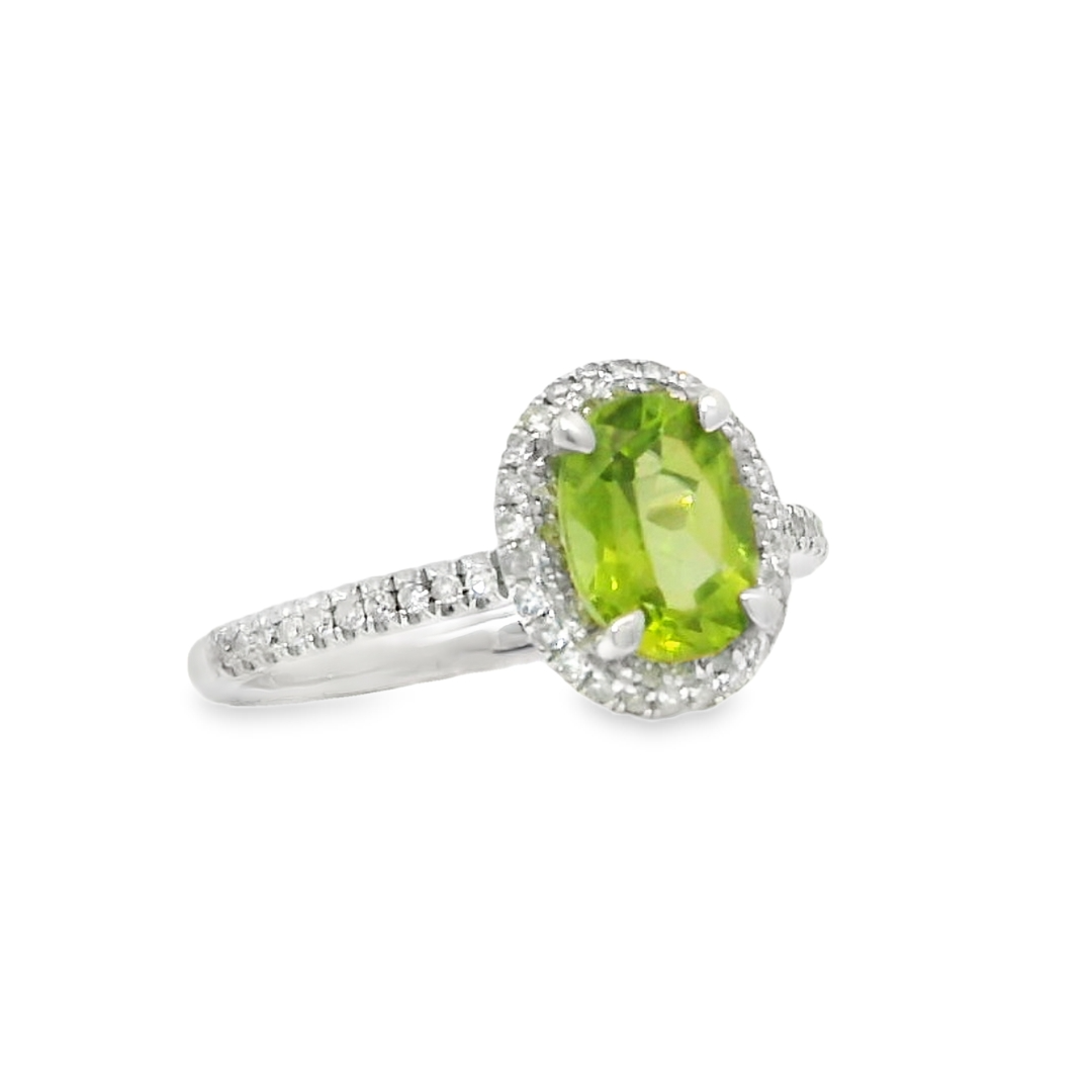 14K White Gold - Round Cut - Peridot Ring