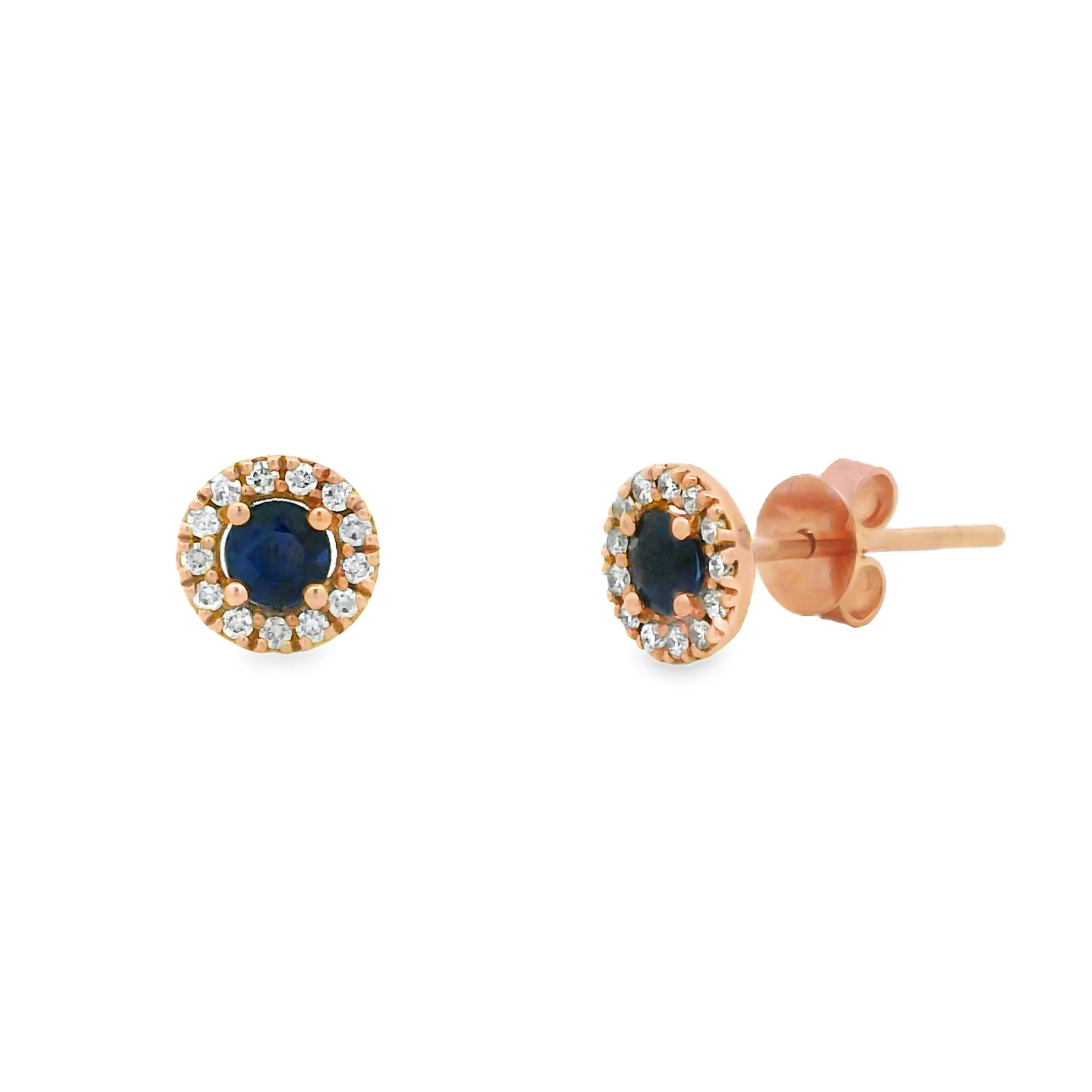 14K Rose Gold -  Round Cut - Blue Sapphire