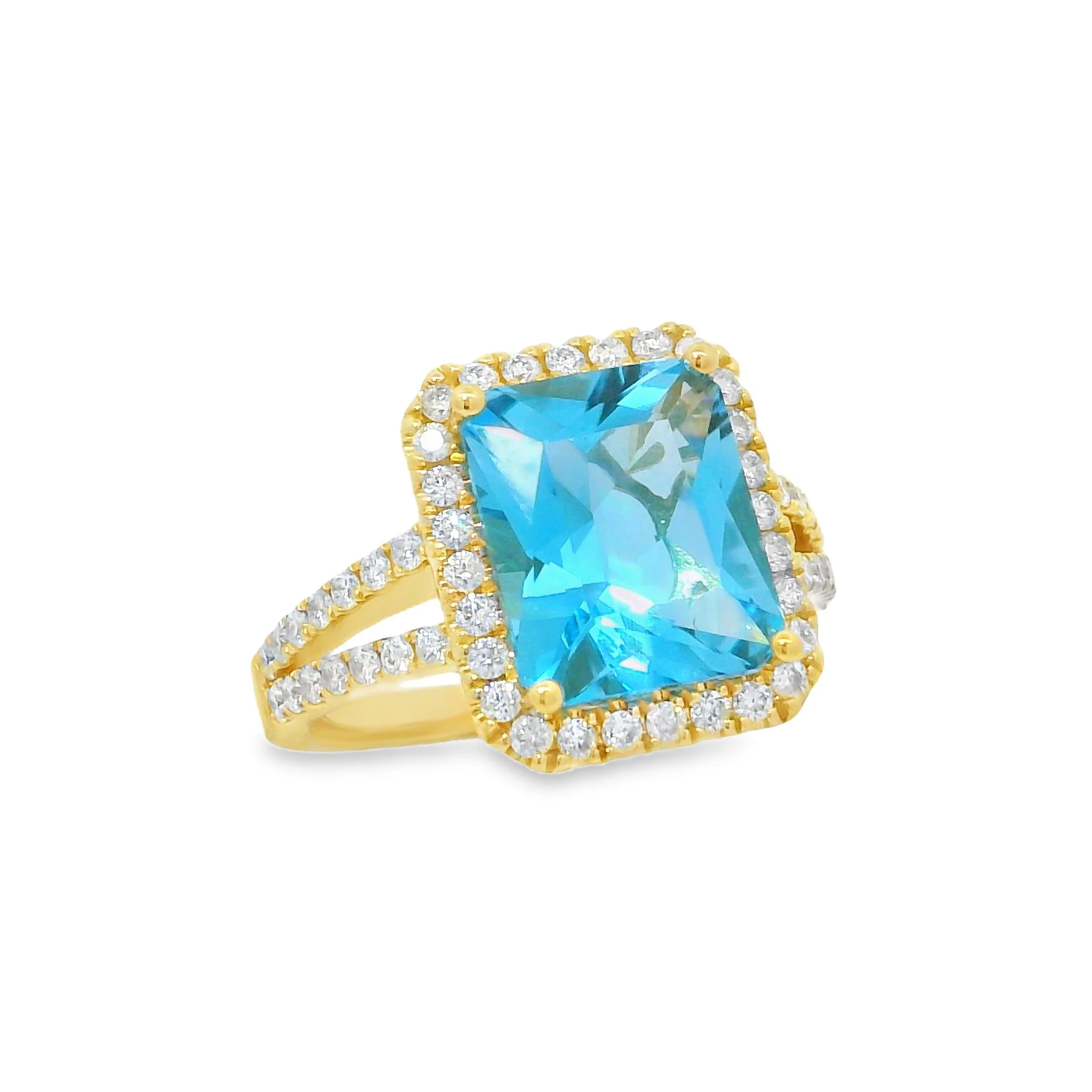 14K Yellow Gold - Radiant Cut - Blue Topaz Ring