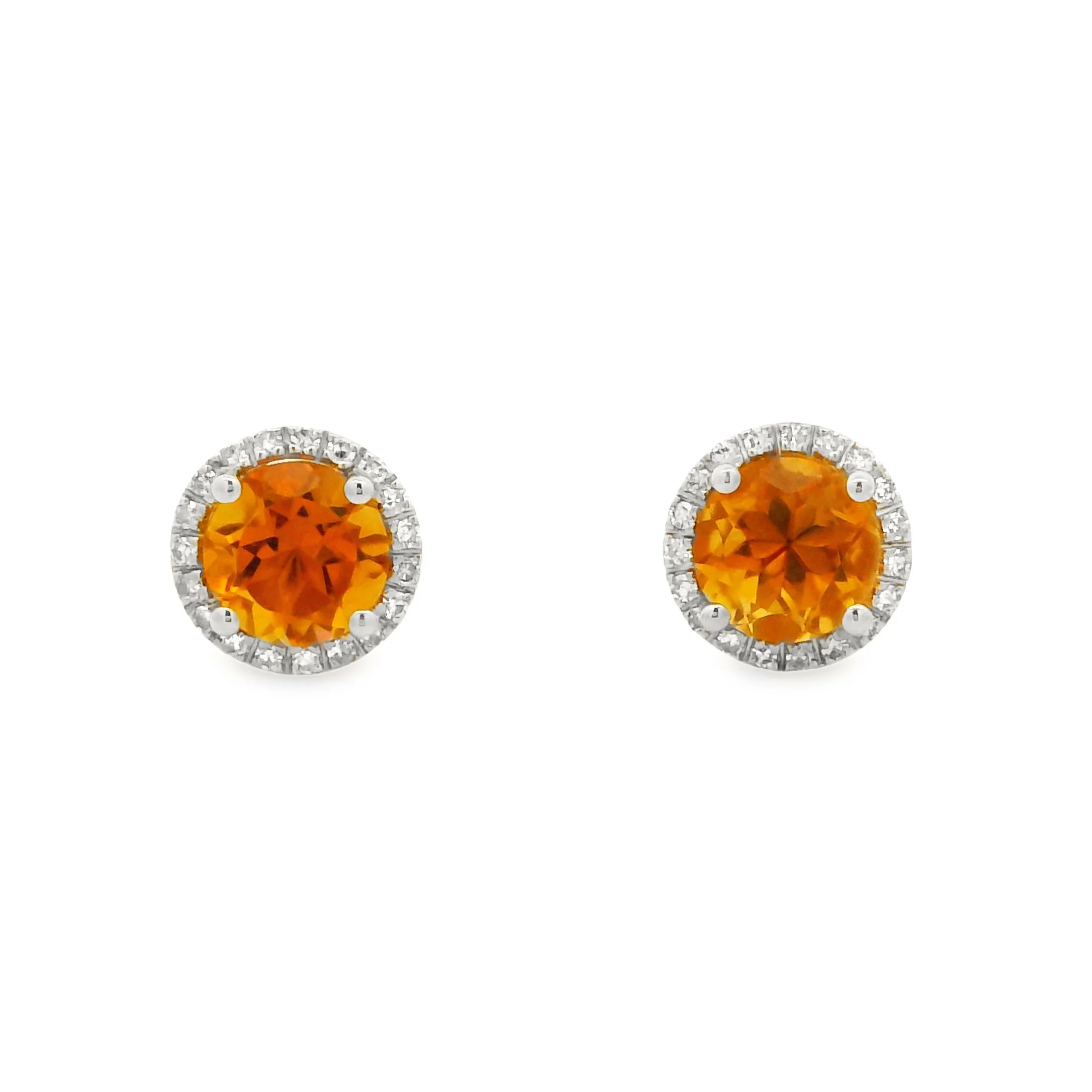 14K White Gold - Round Cut - Citrine Earrings