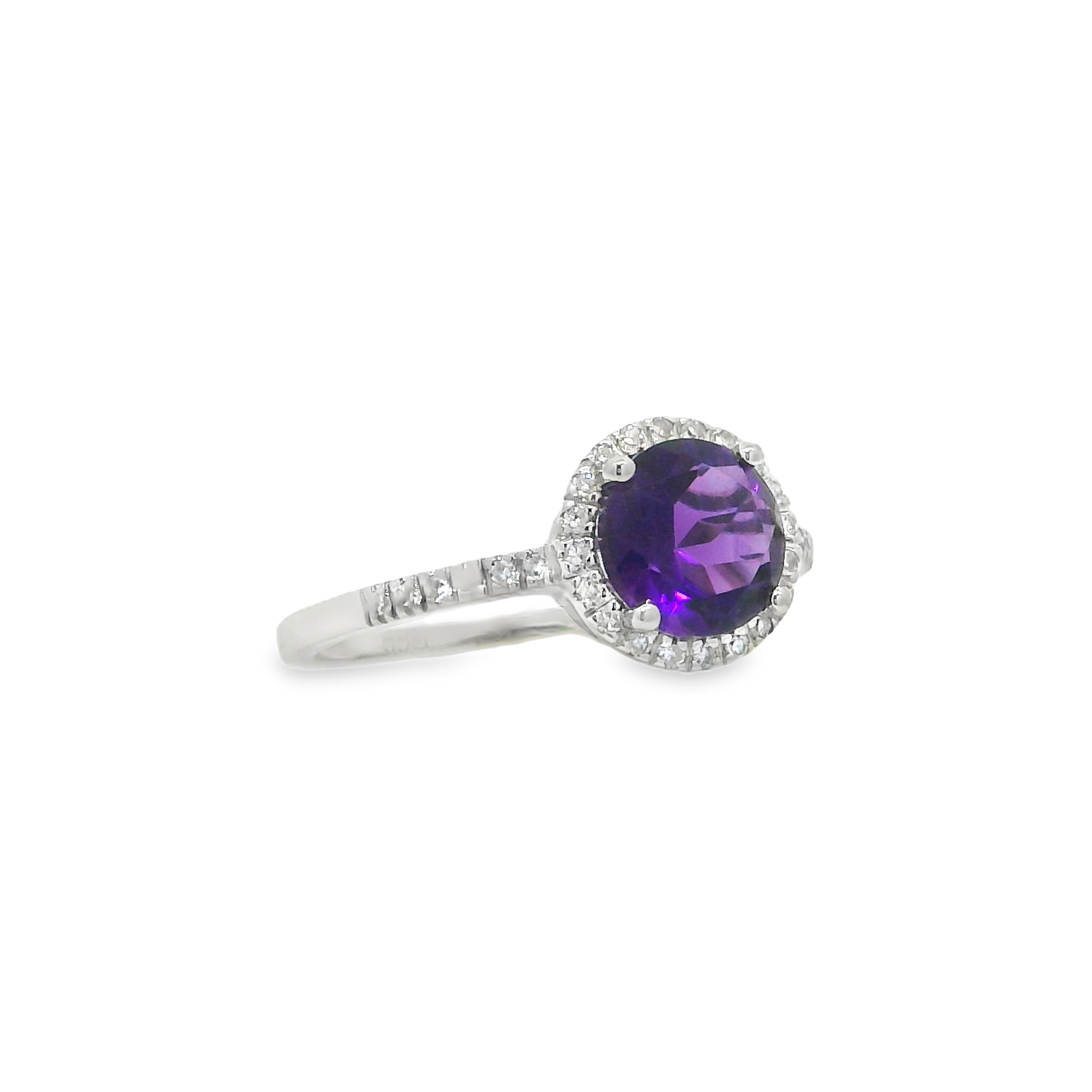 14K White Gold - Round Cut - Amethyst Ring