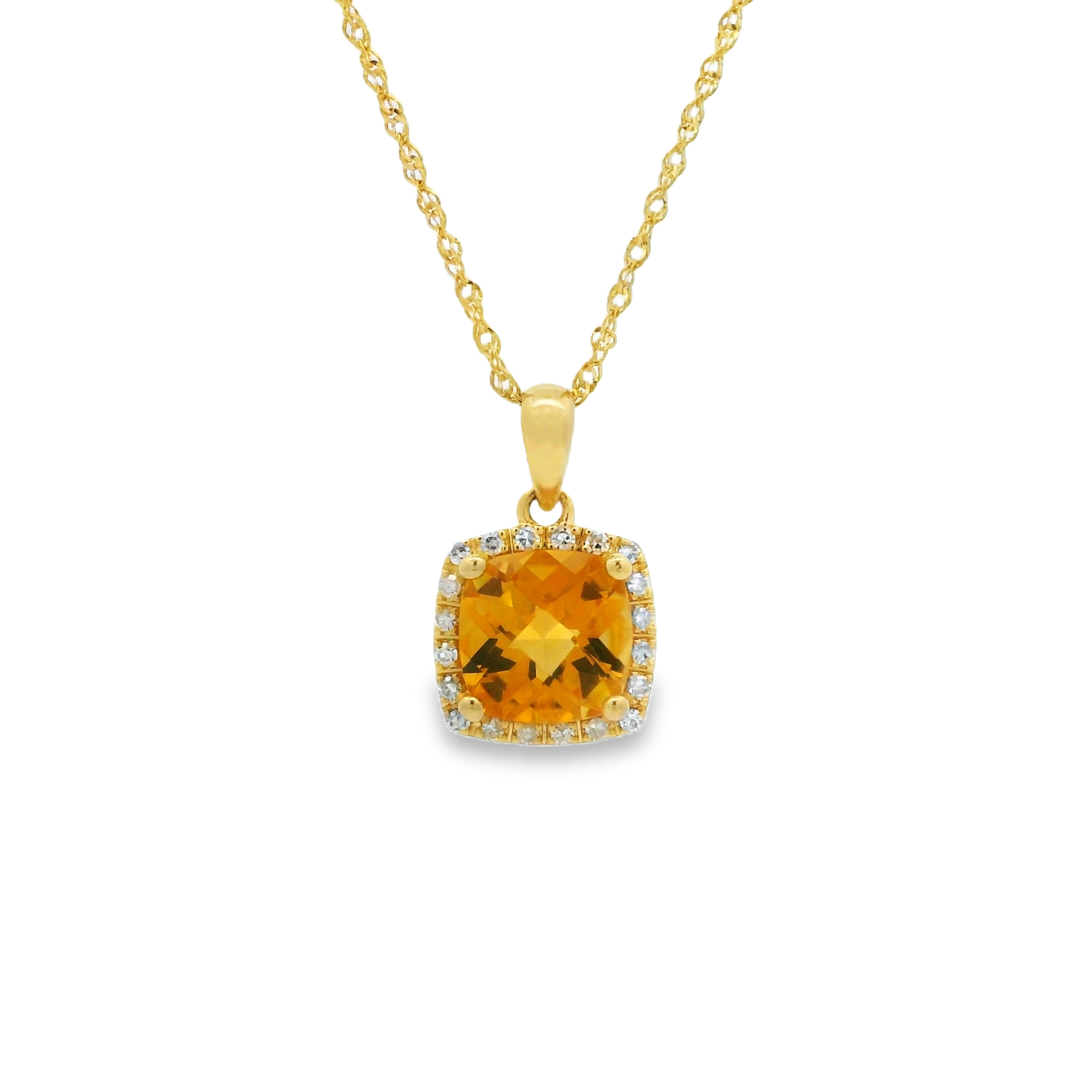 14K Yellow Gold - Cushion Cut - Citrine Necklace