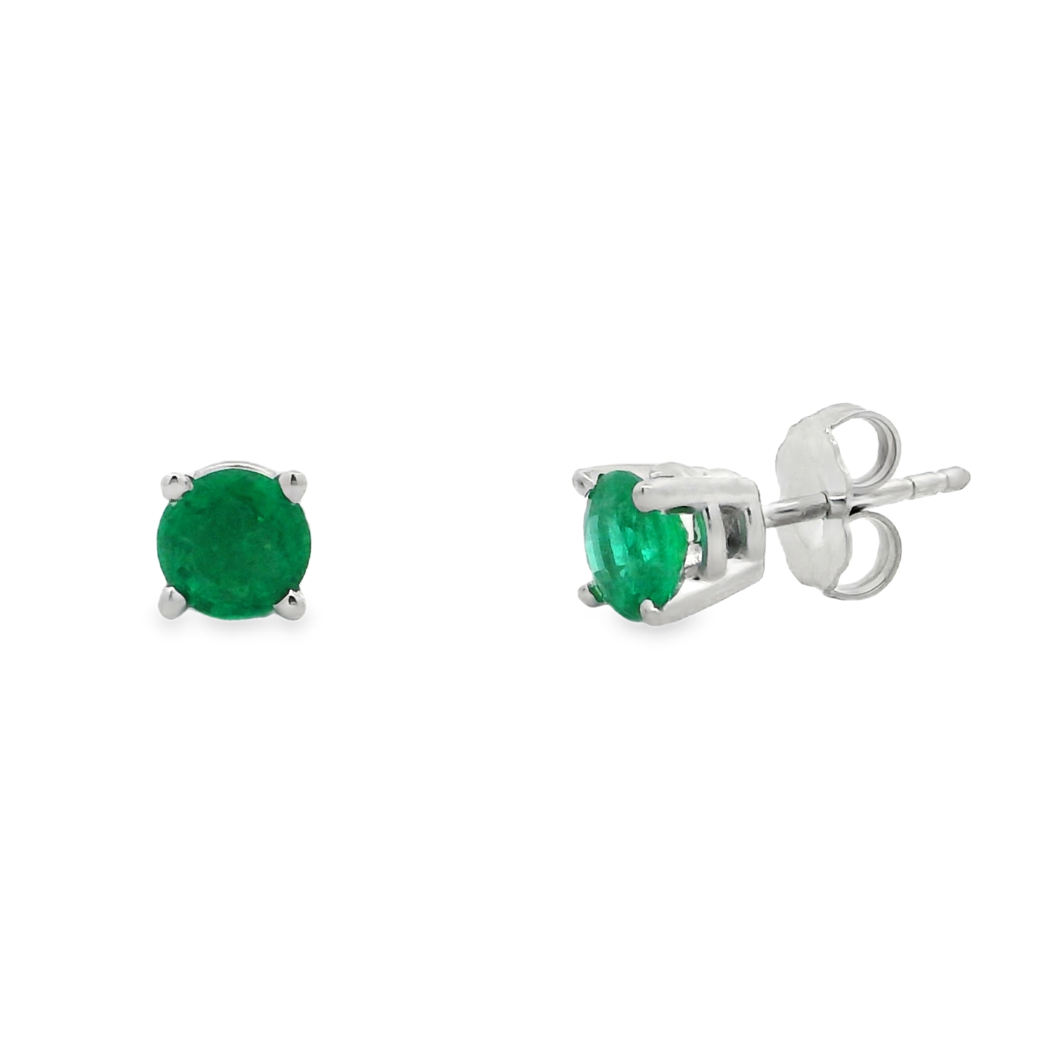 14K Yellow Gold - Round Cut - Emerald Earrings