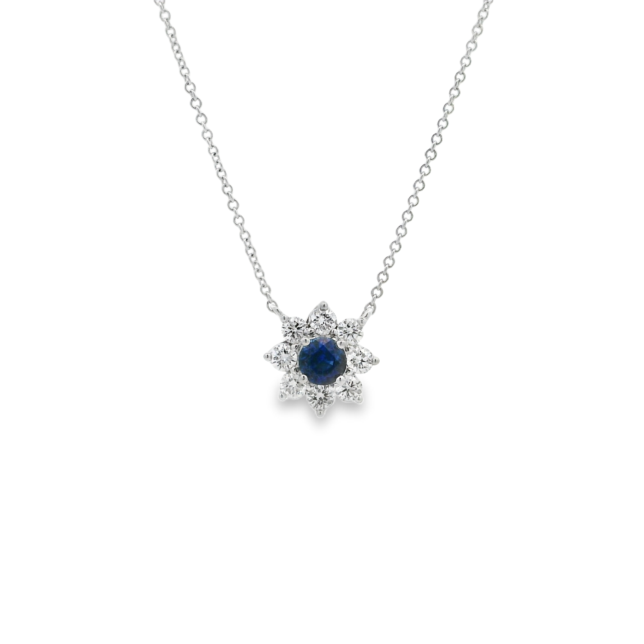 14K White Gold - Round Cut - Sapphire Necklace