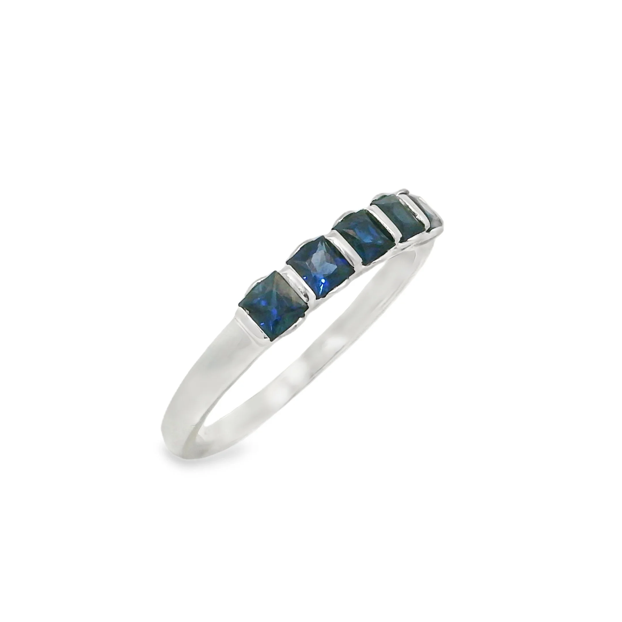 10K White Gold - Square Cut - Blue Sapphire Ring