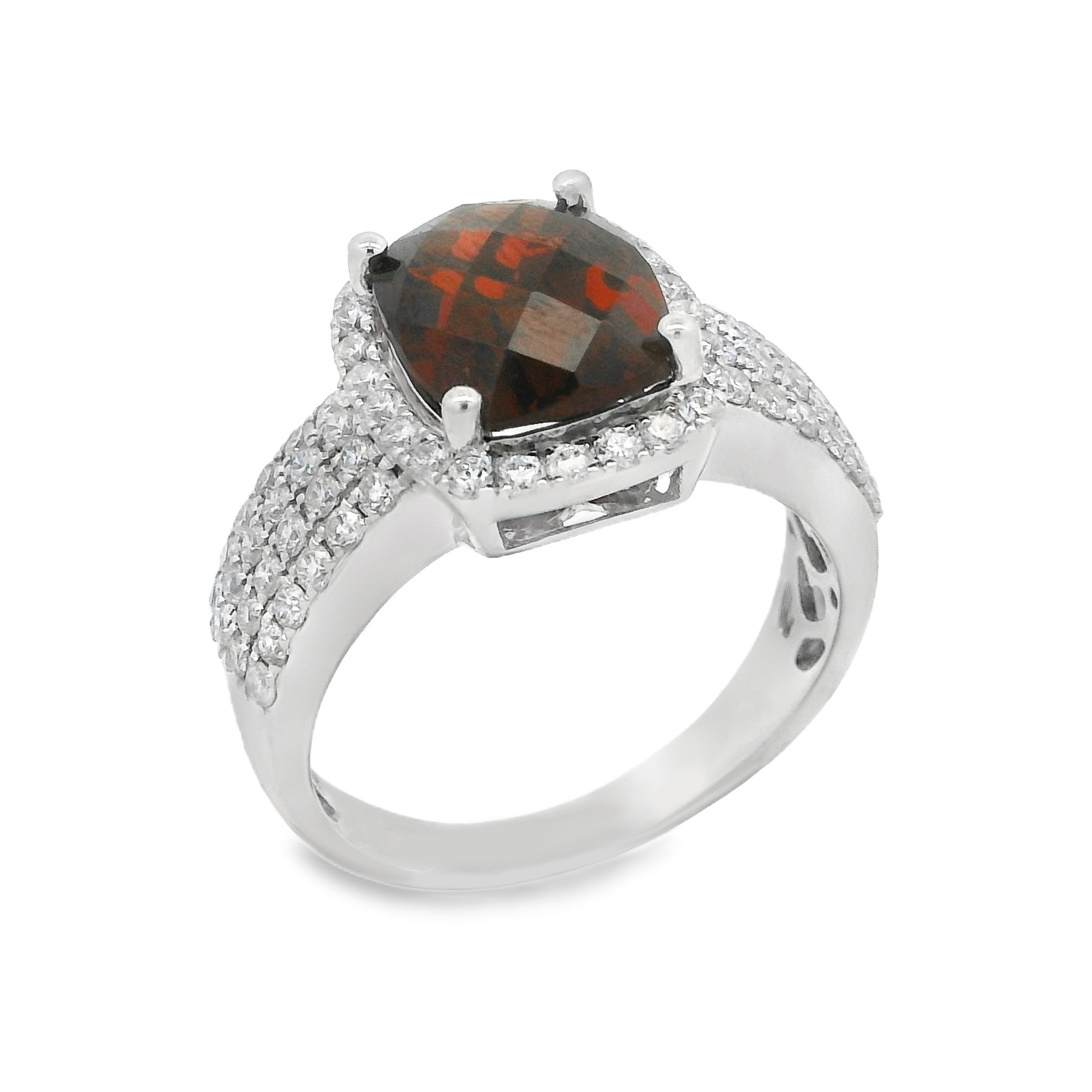 14K White Gold - Cushion Cut - Garnet Ring