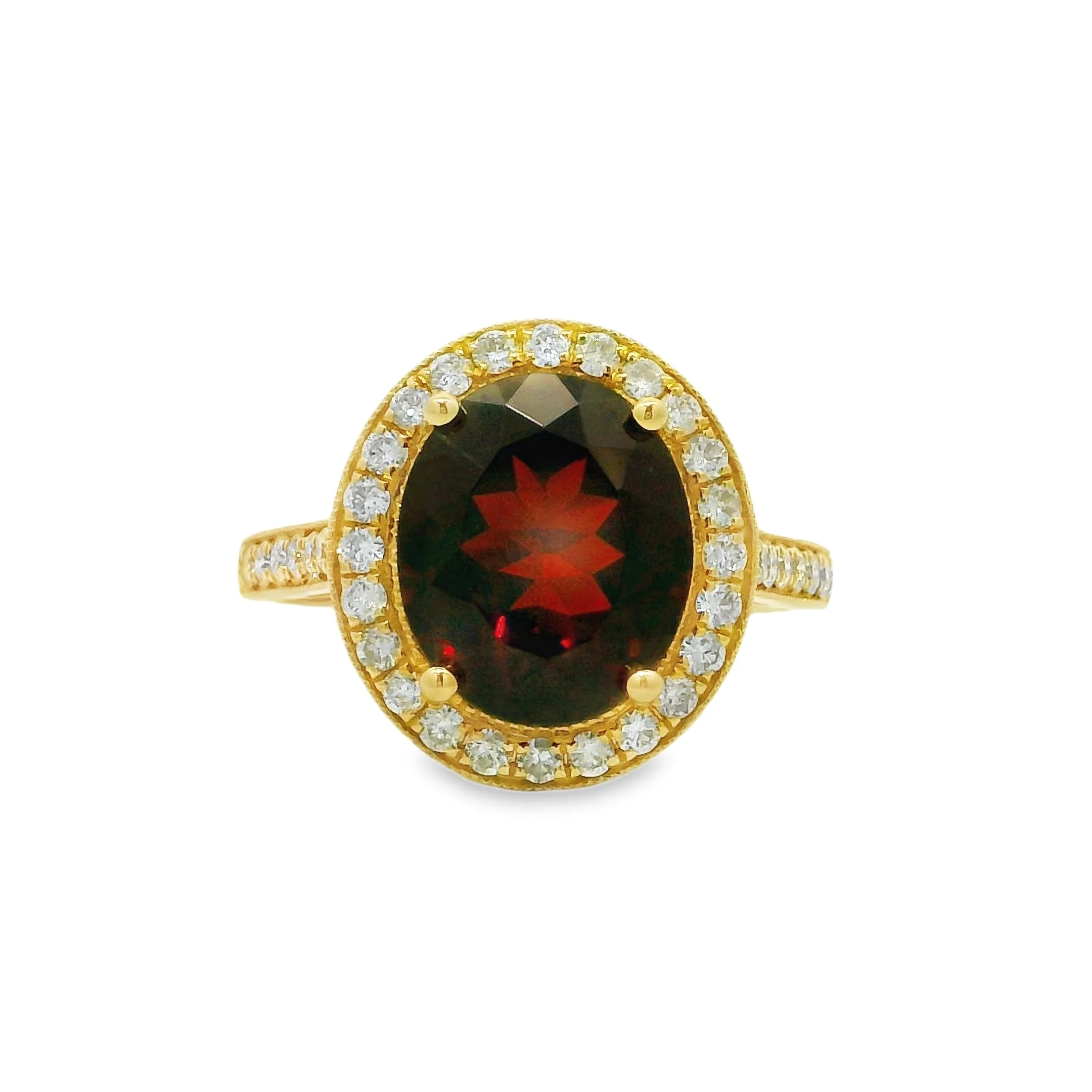 14K Yellow Gold - Oval Cut - Garnet Ring