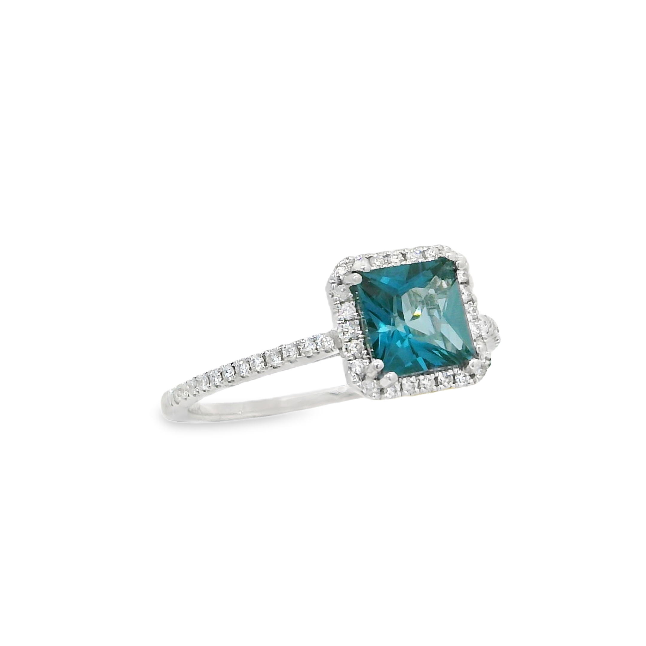 14K White Gold - Cushion Cut - London Blue Topaz