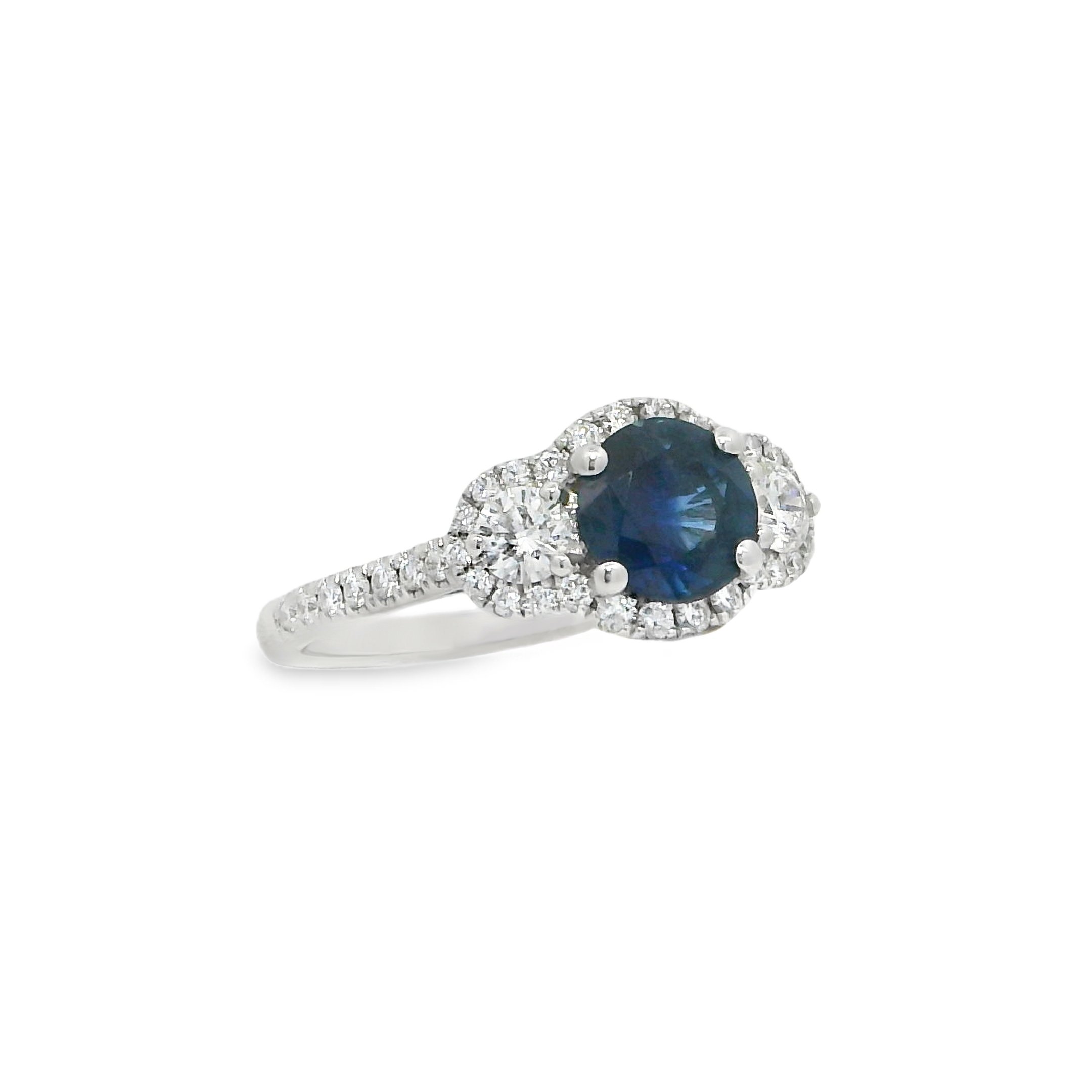18K White Gold - Round Cut - Blue Sapphire Ring
