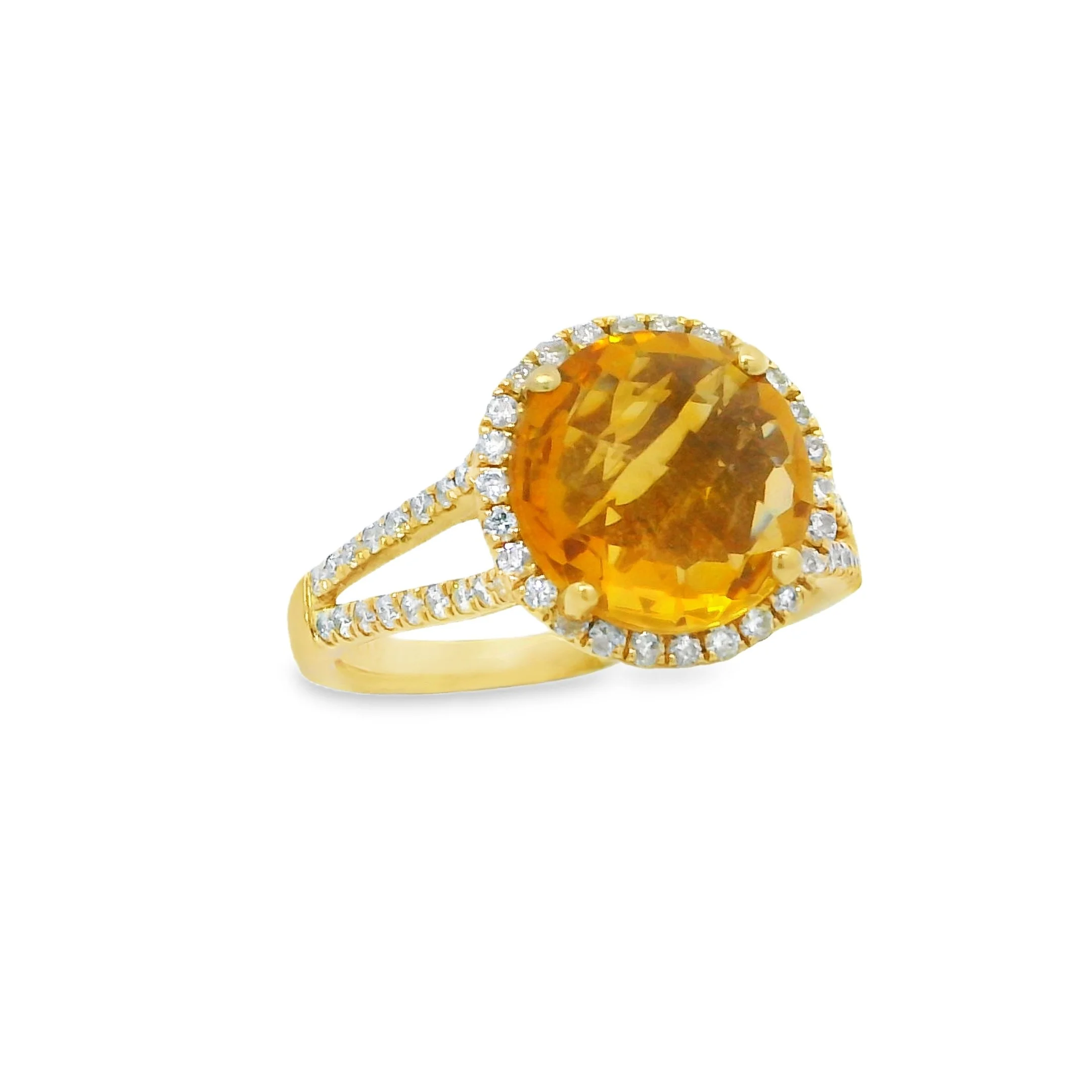 14K Yellow Gold - Round Cut - Citrine Ring