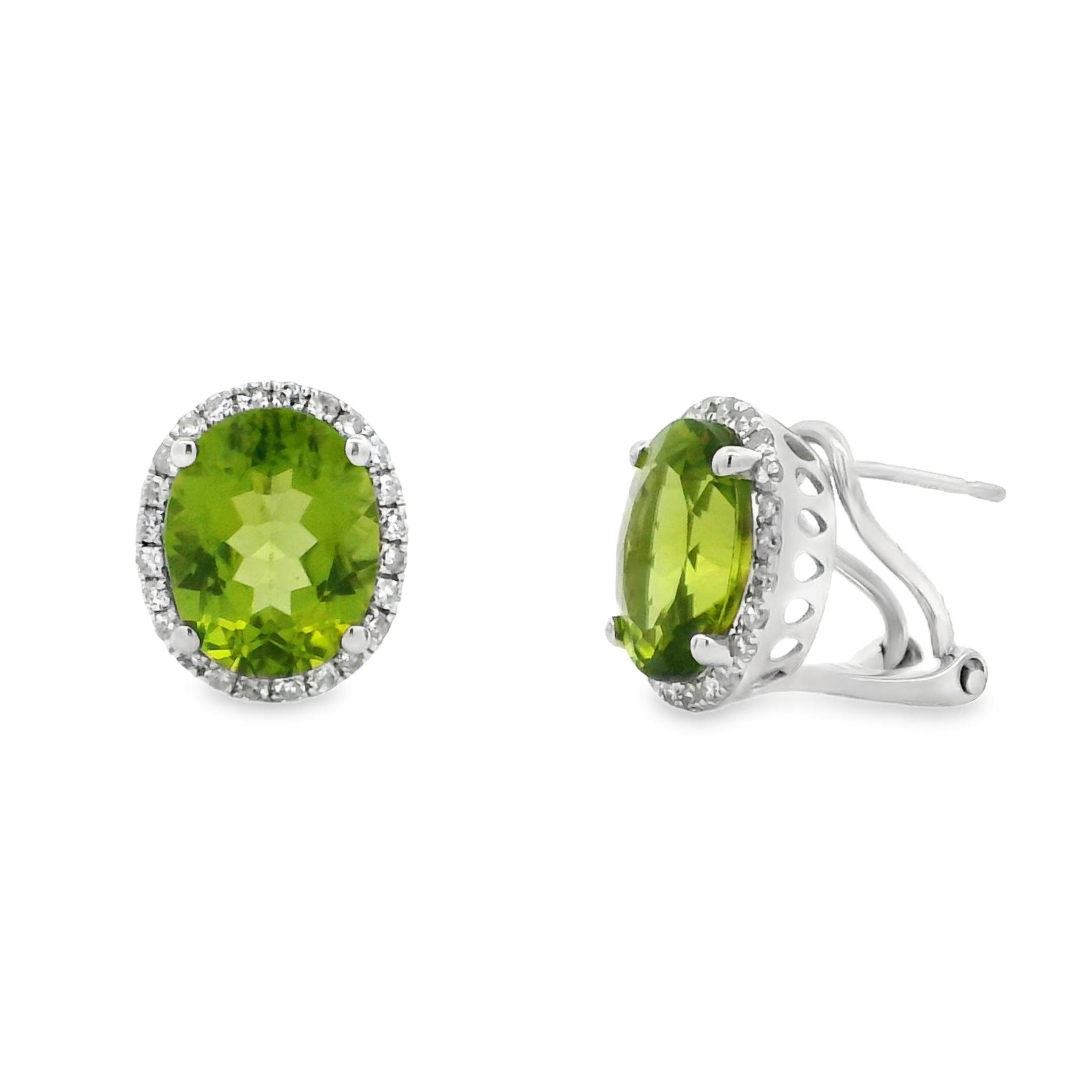 14K White Gold - Oval Cut - Peridot Earrings