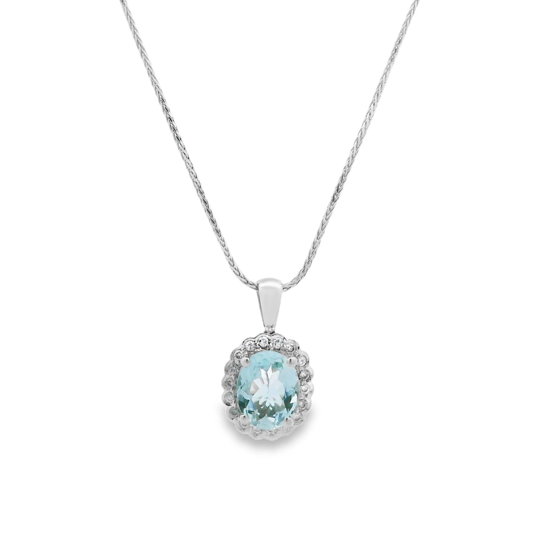 14K White Gold - Oval Cut - Aquamarine Necklace