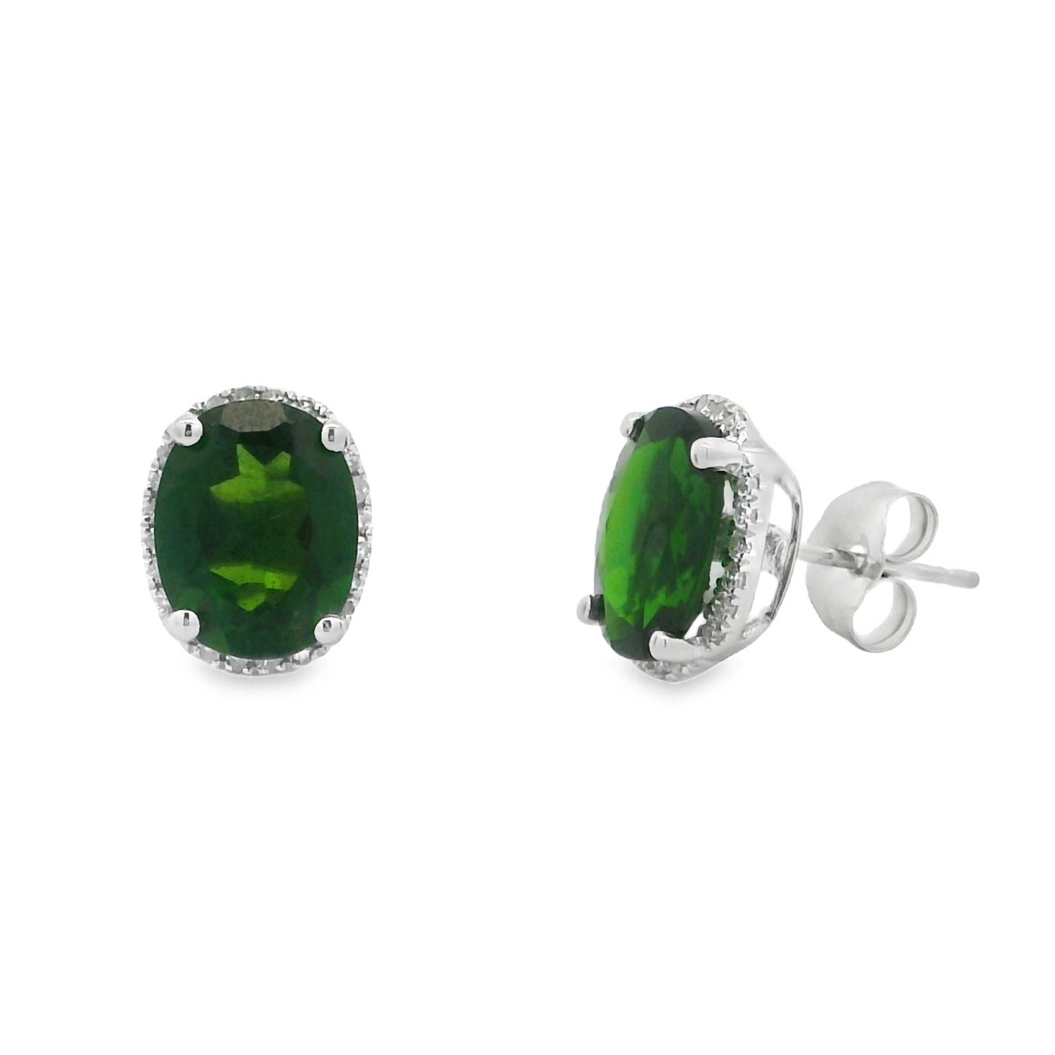 14K White Gold - Oval Cut - Chrome Diopside Earrings