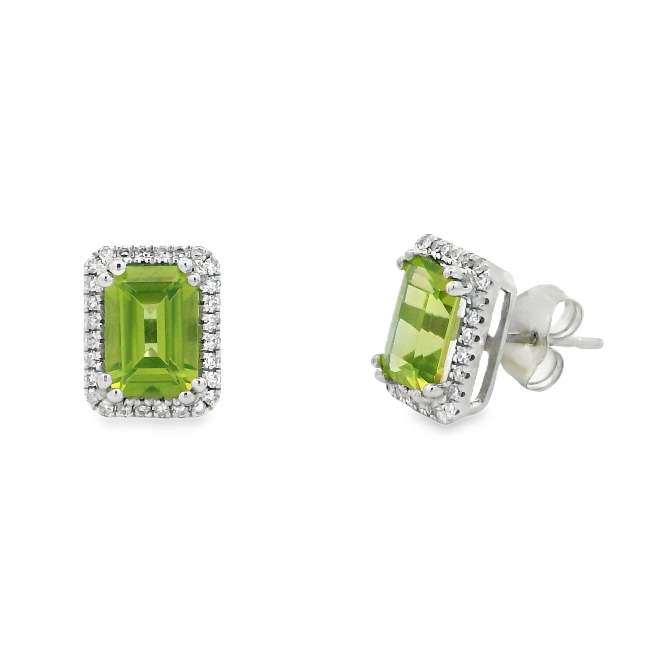 14K White Gold - Emerald Cut - Peridot Earrings