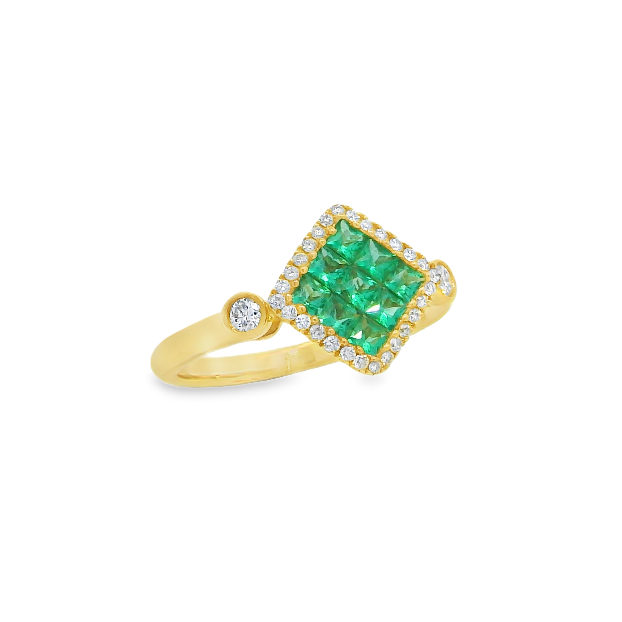 14K Yellow Gold - Princess Cut - Emerald Ring