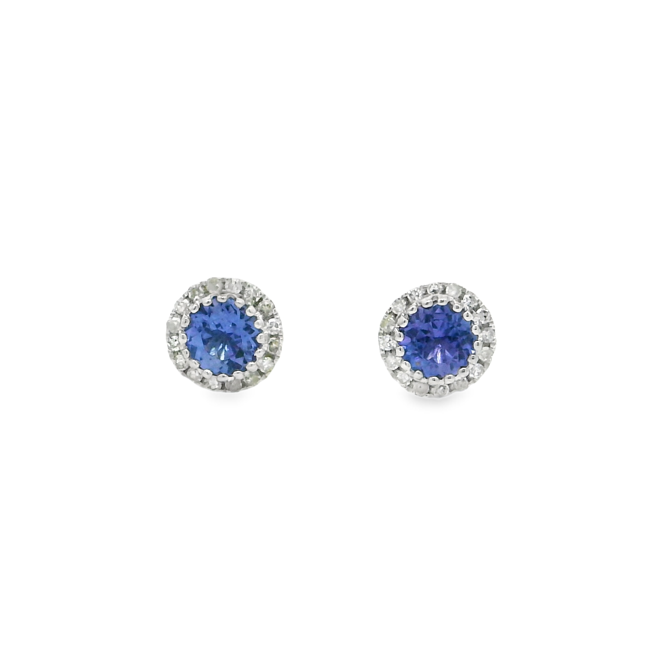 14K White Gold - Round Cut - Tanzanite Earring