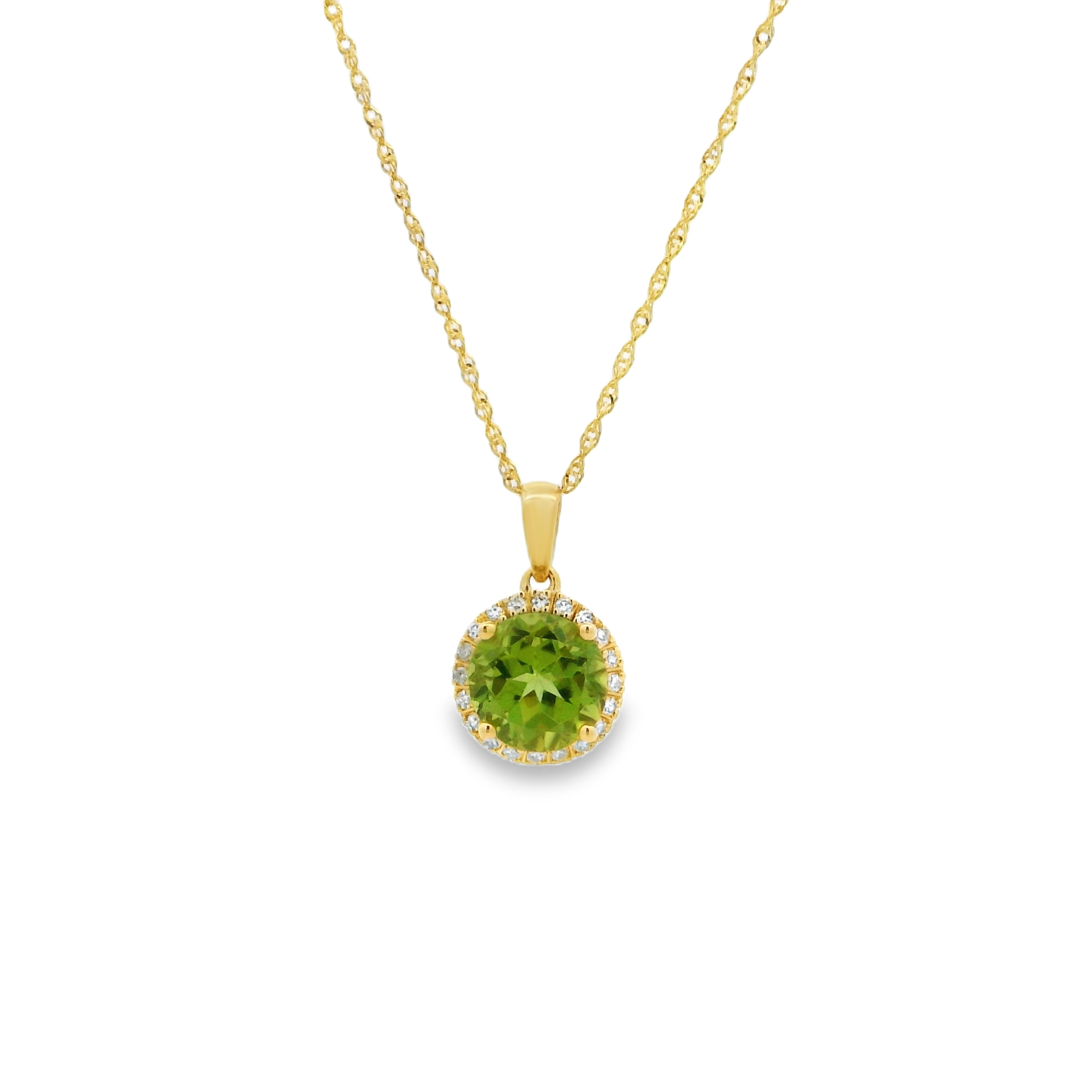 14K Yellow Gold - Round Cut - Peridot Necklace