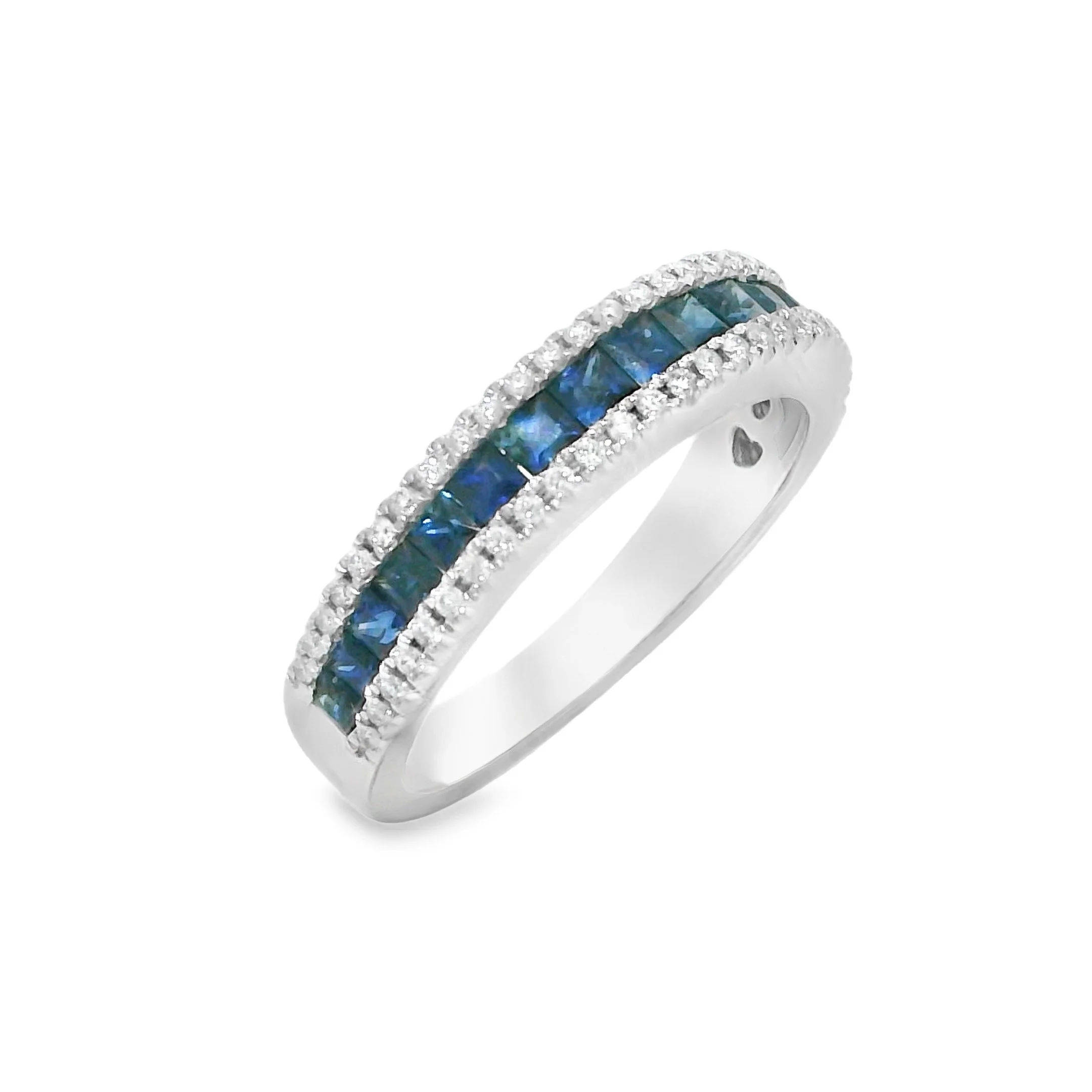 14K White Gold - Square Cut - Blue Sapphire Ring