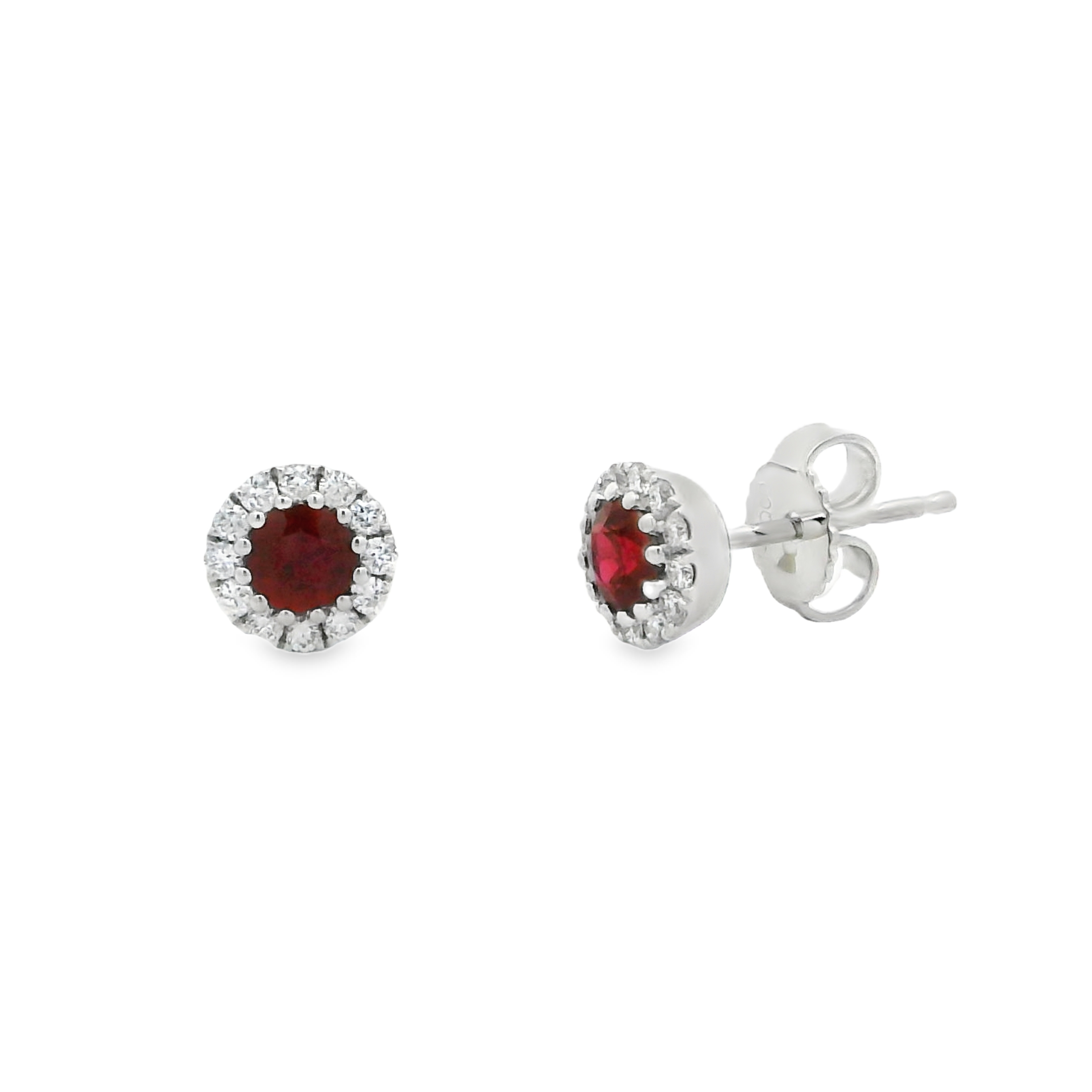 14K White Gold - Round Cut - Ruby Earrings
