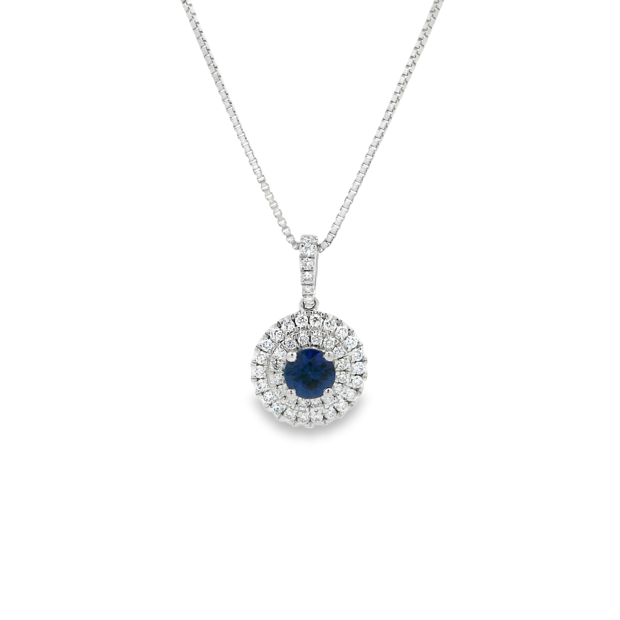 14K White Gold - Round Cut - Sapphire Necklace
