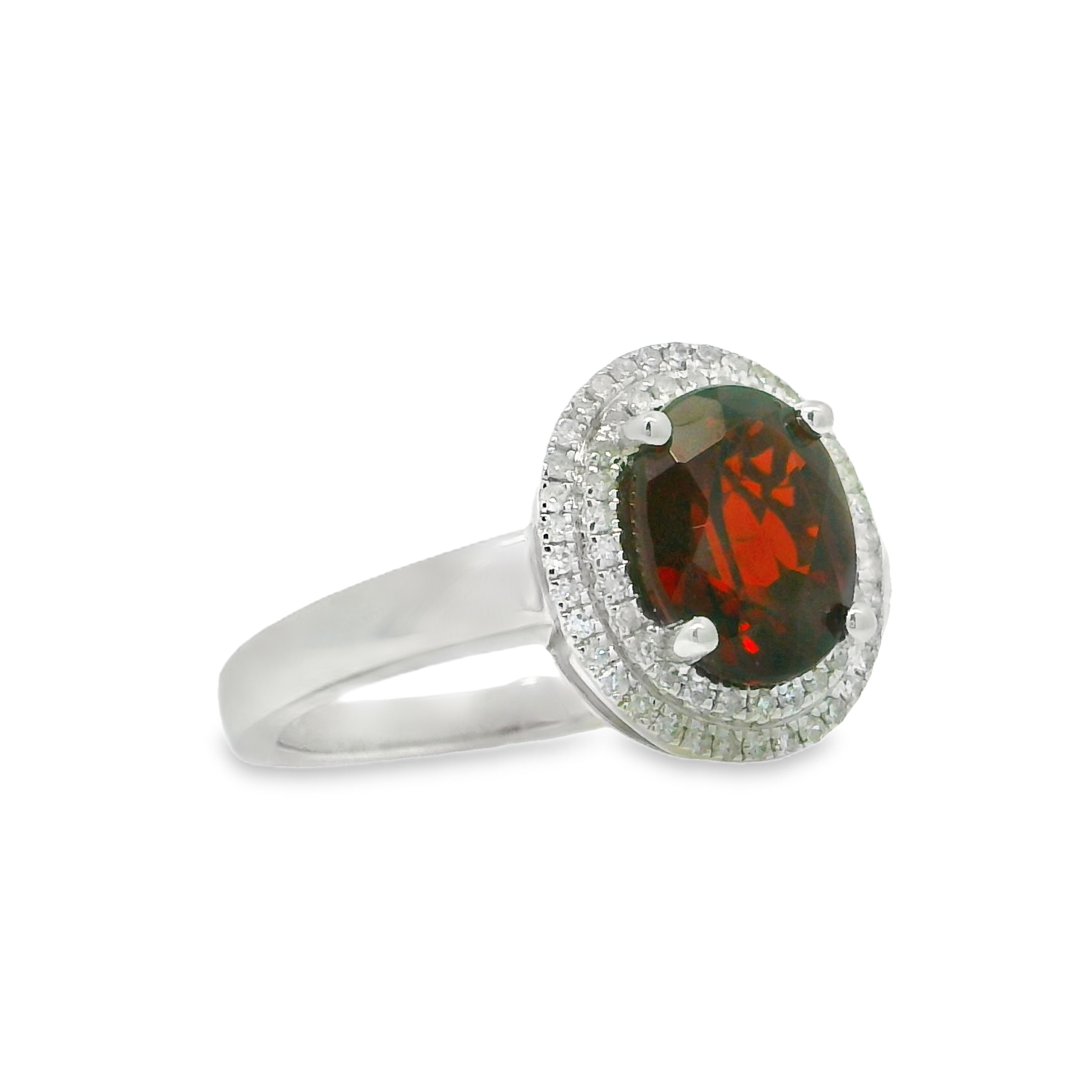 14K White Gold - Oval Cut - Garnet Ring