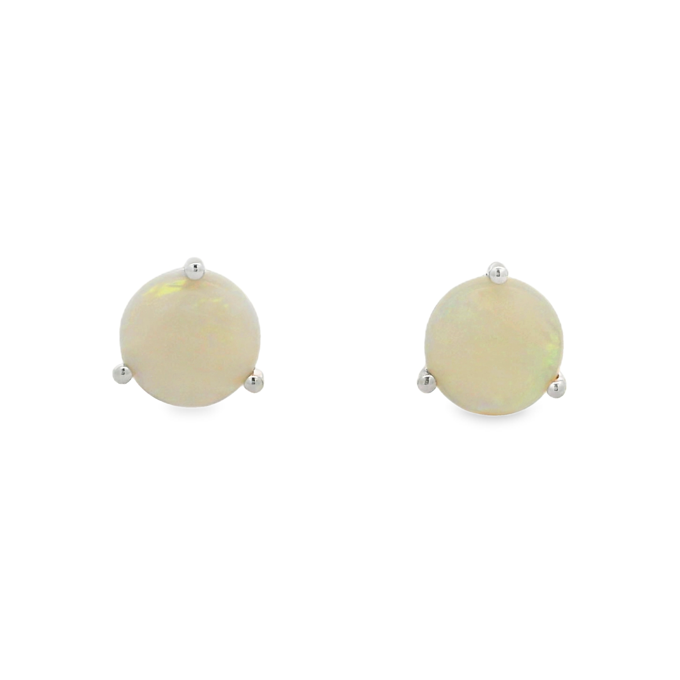 14K White Gold - Round Cut - Opal Earrings
