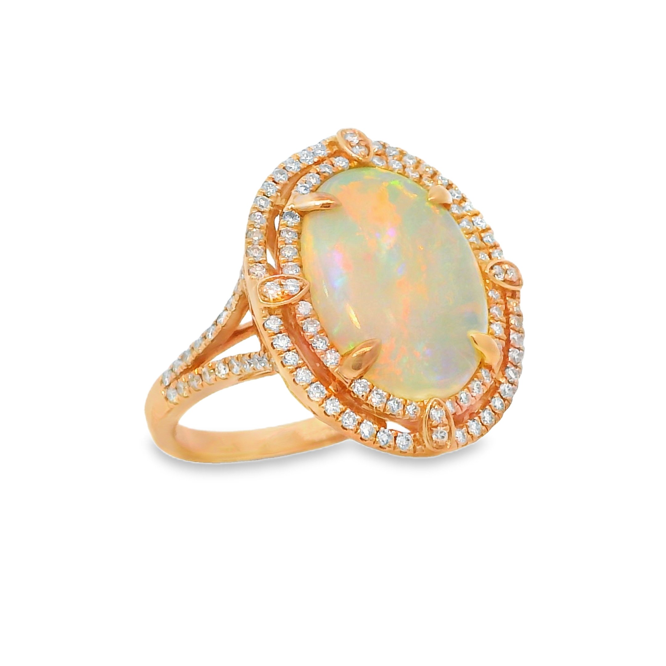 14K Rose Gold - Oval Cut - Opal Ring