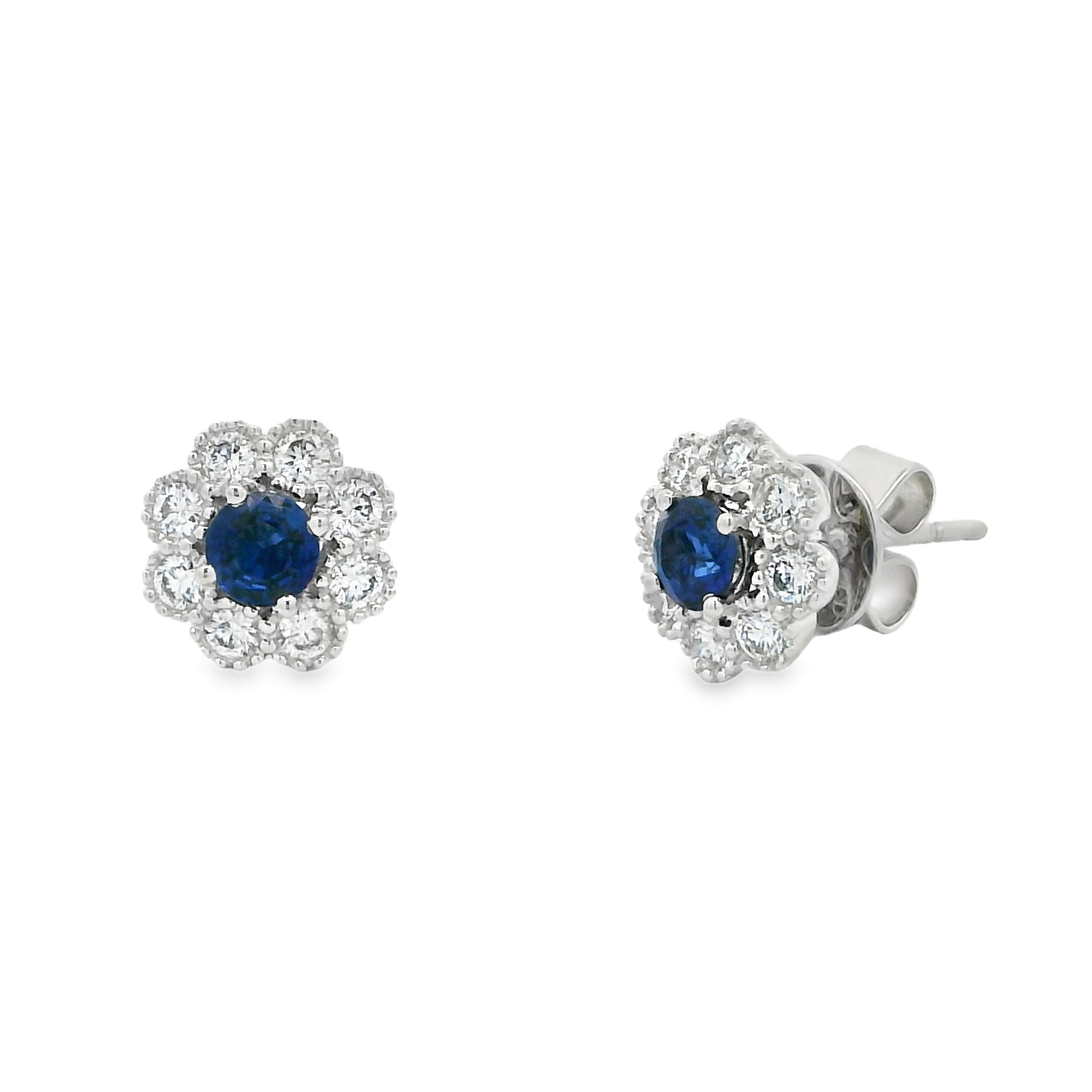 14K White Gold - Round Cut - Sapphire Earrings