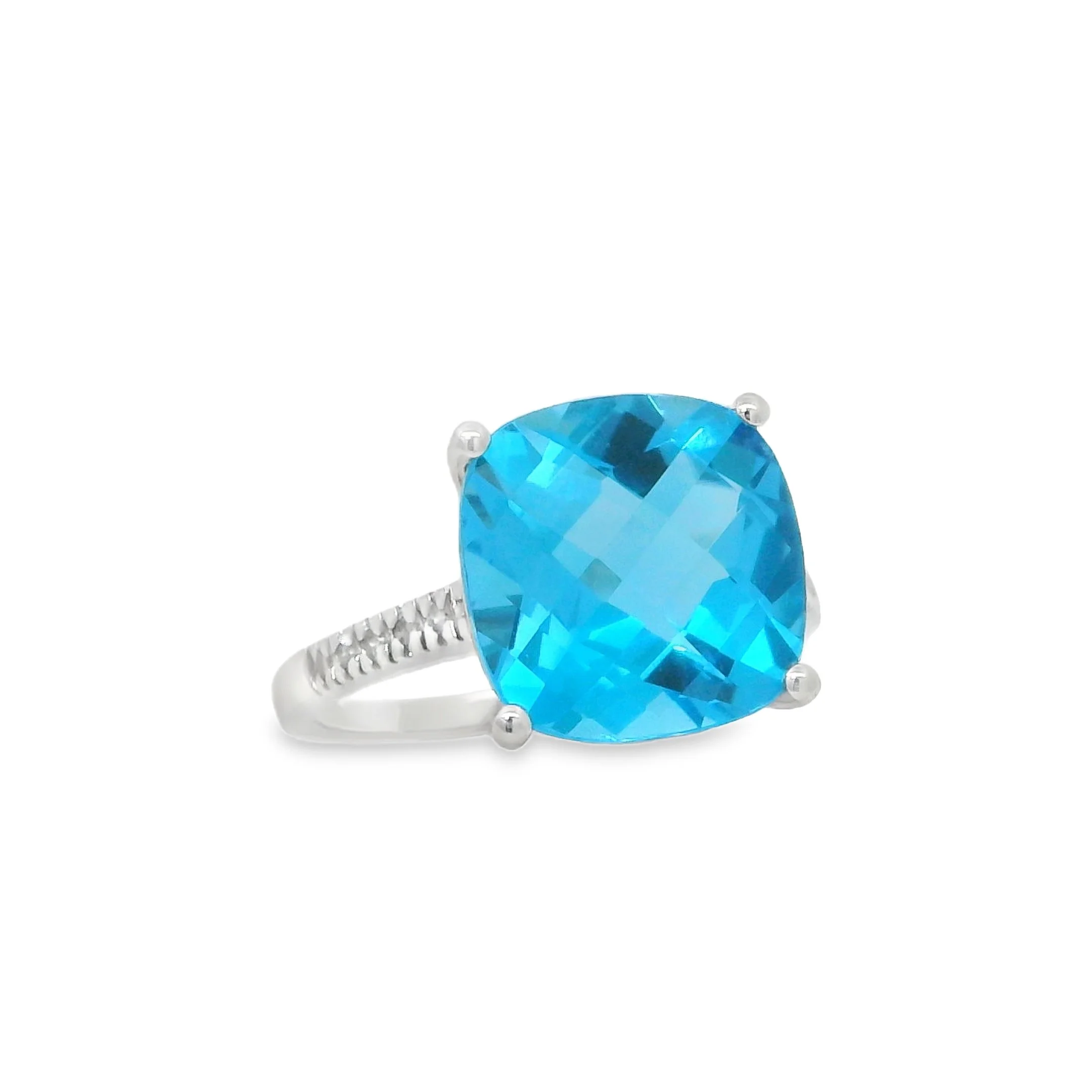 14K White Gold - Cushion Cut - Topaz Ring