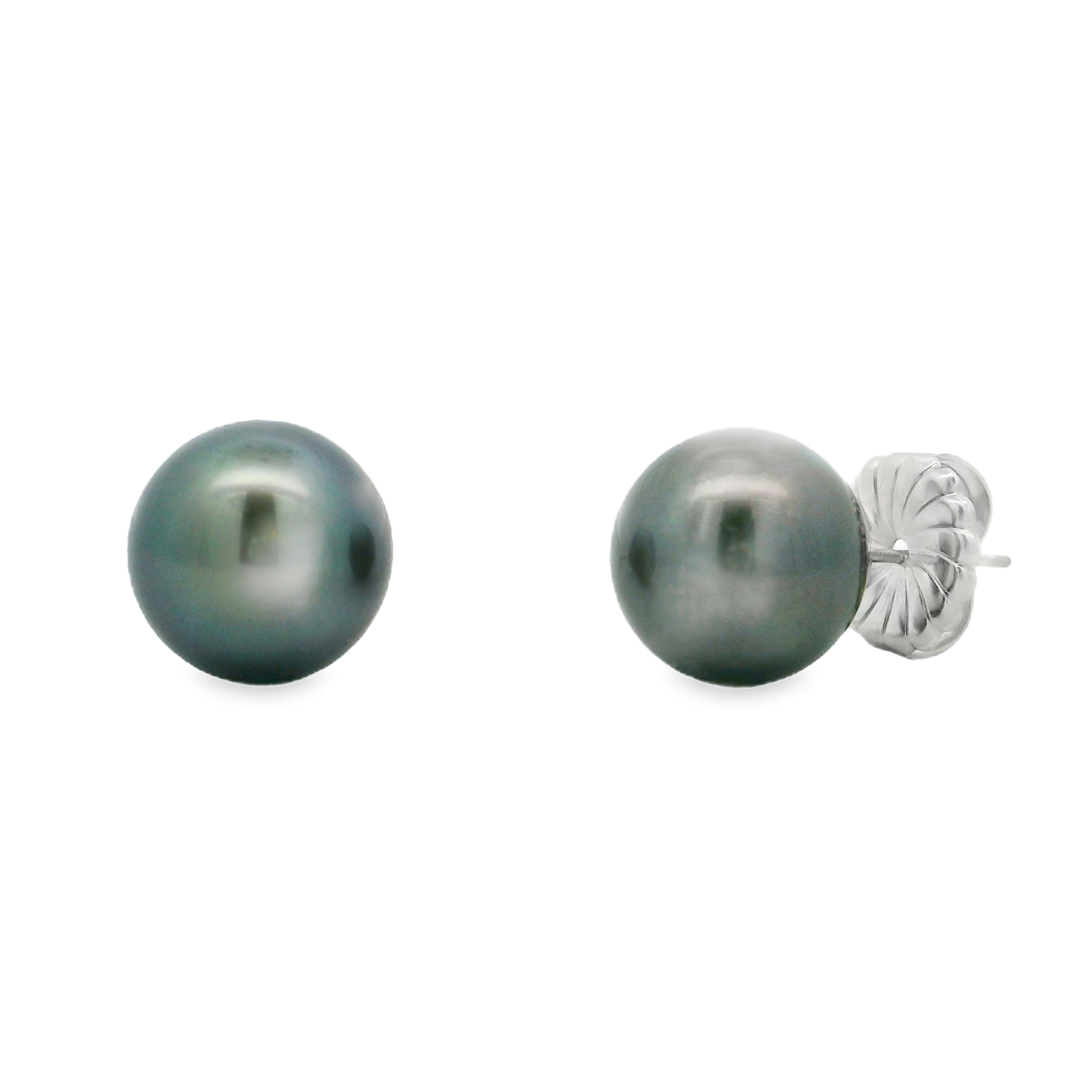 14K White Gold - 11MM - Tahitian Pearl Earring Stud