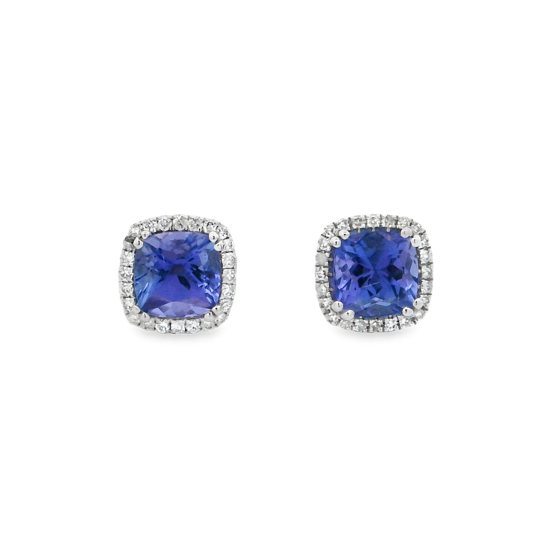 14K White Gold - Round Cut - Tanzonite Earring