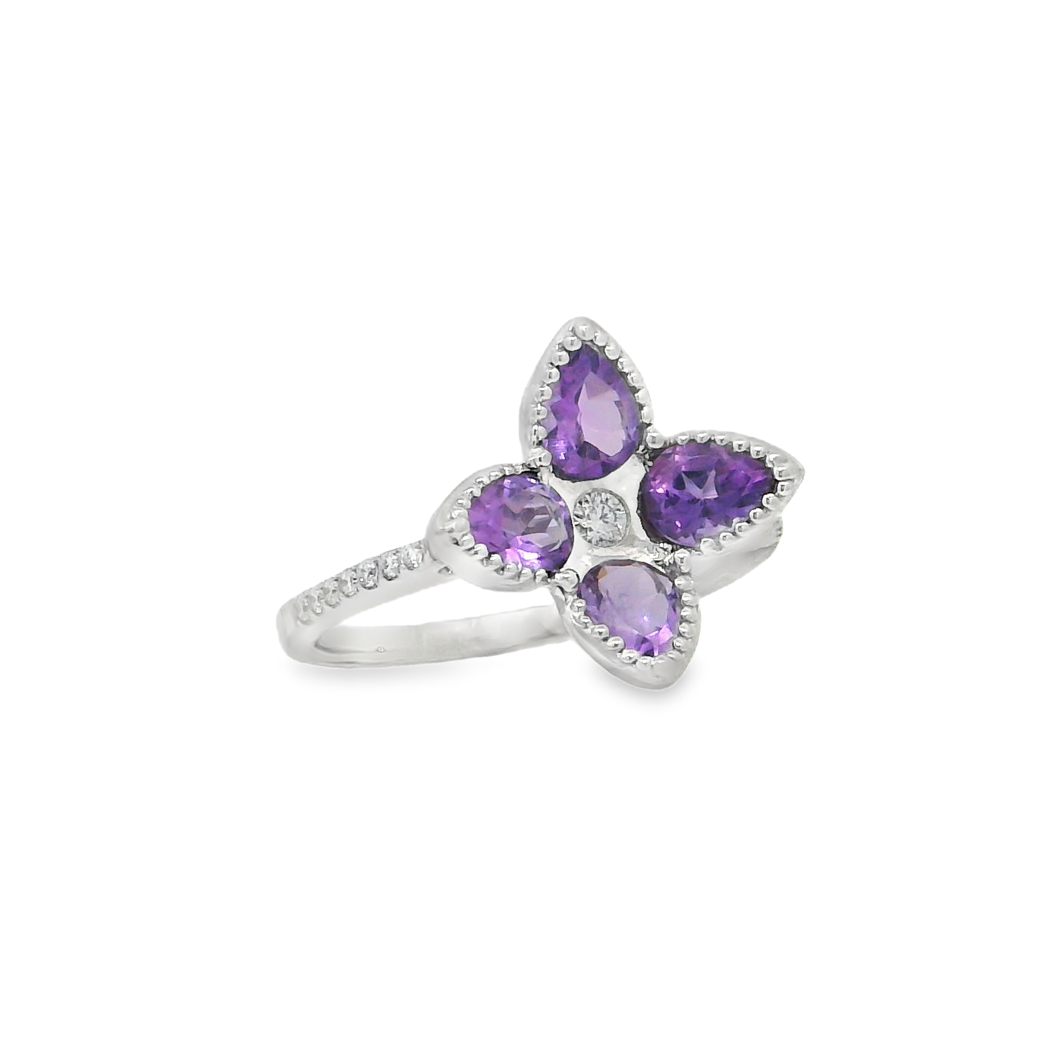 14K White Gold - Pear Cut - Amethyst Ring