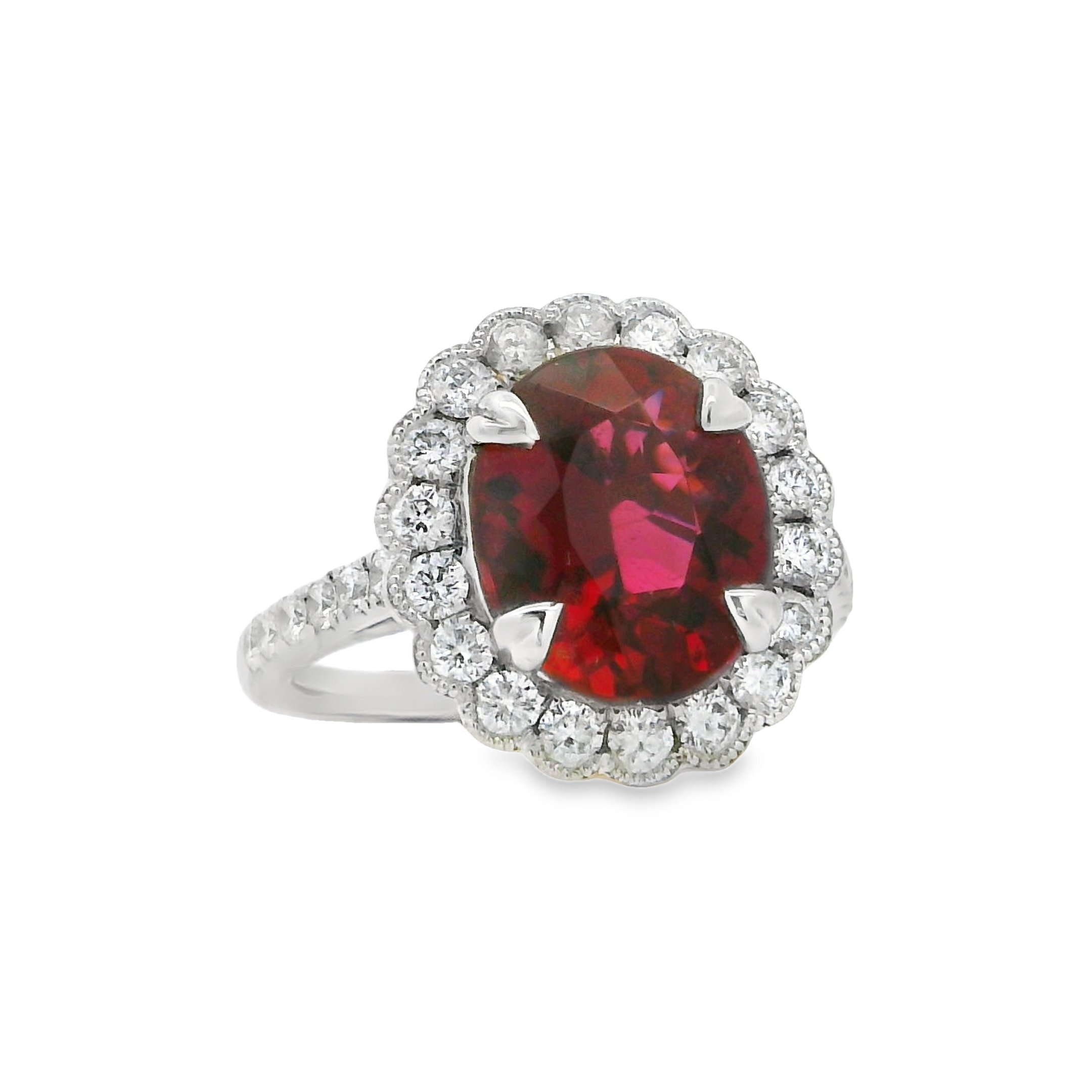 14K White Gold - Round Cut - Rubellite Ring