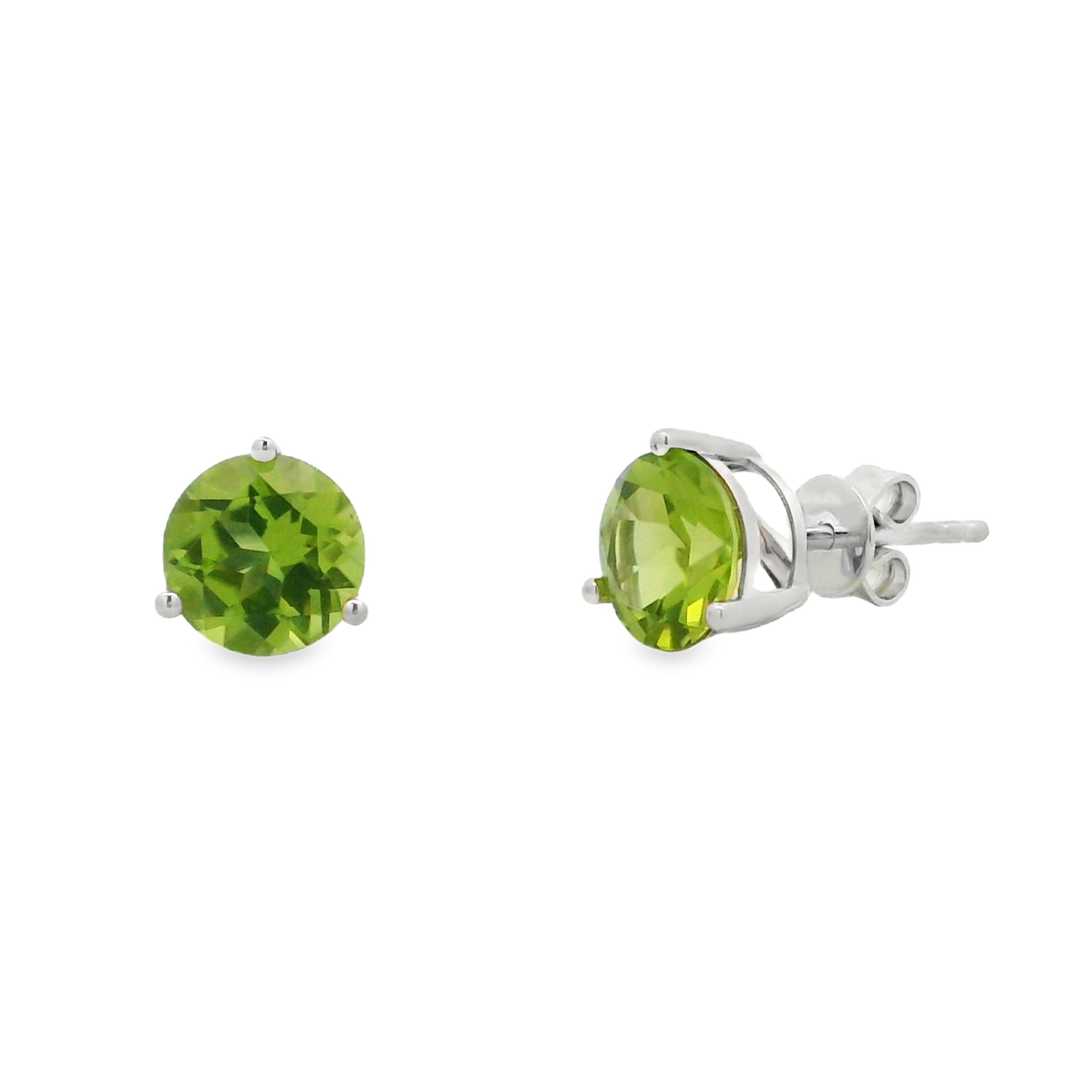 14K White Gold - Round Cut - Peridot Earrings
