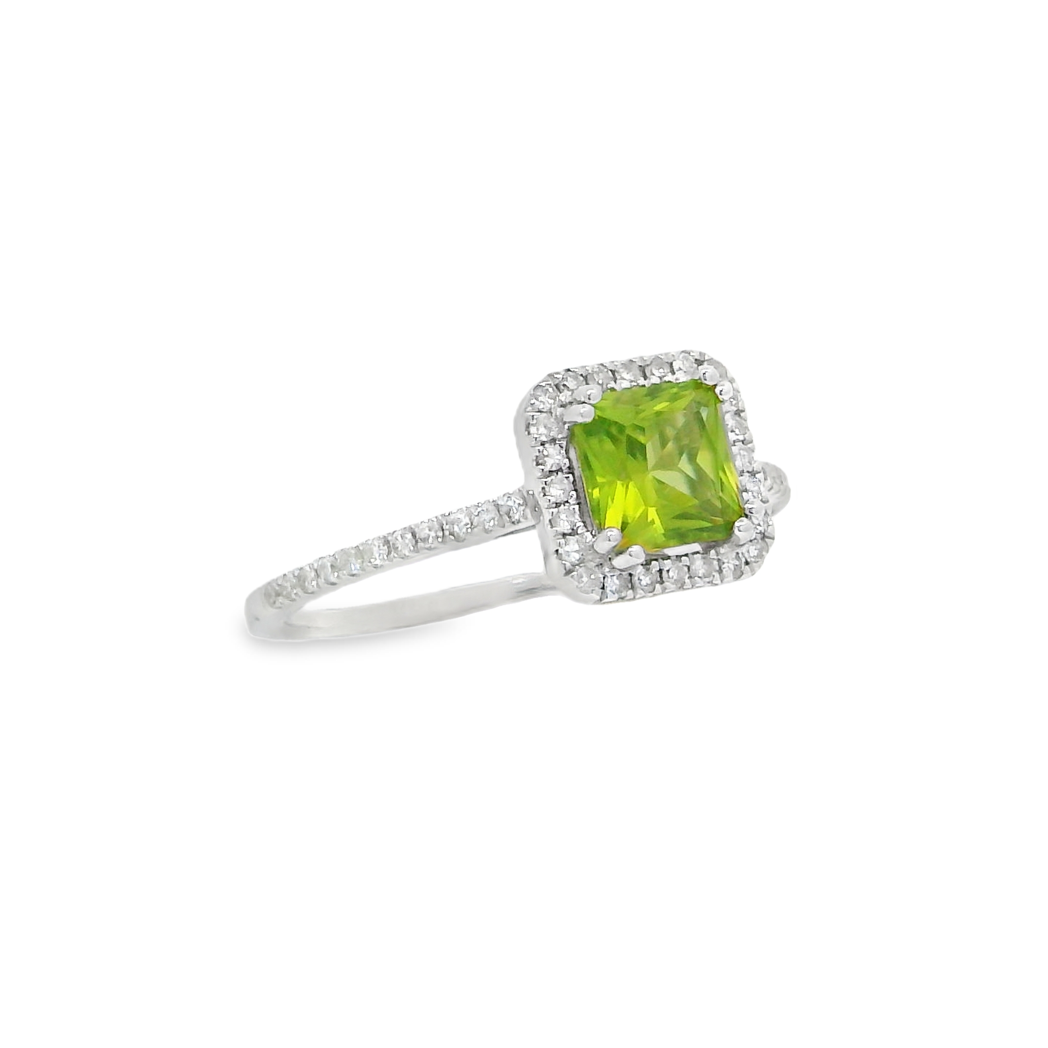 14K White Gold - Square Cut - Peridot Ring