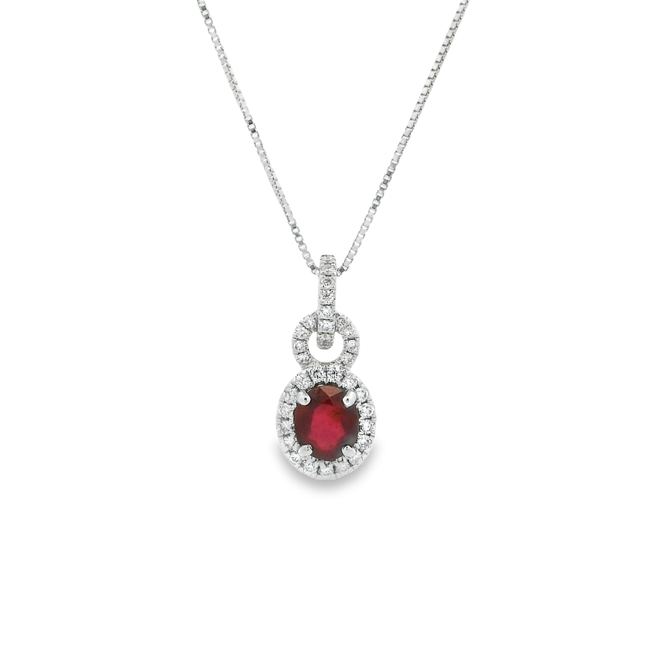 14K White Gold - Round Cut - Ruby Necklace