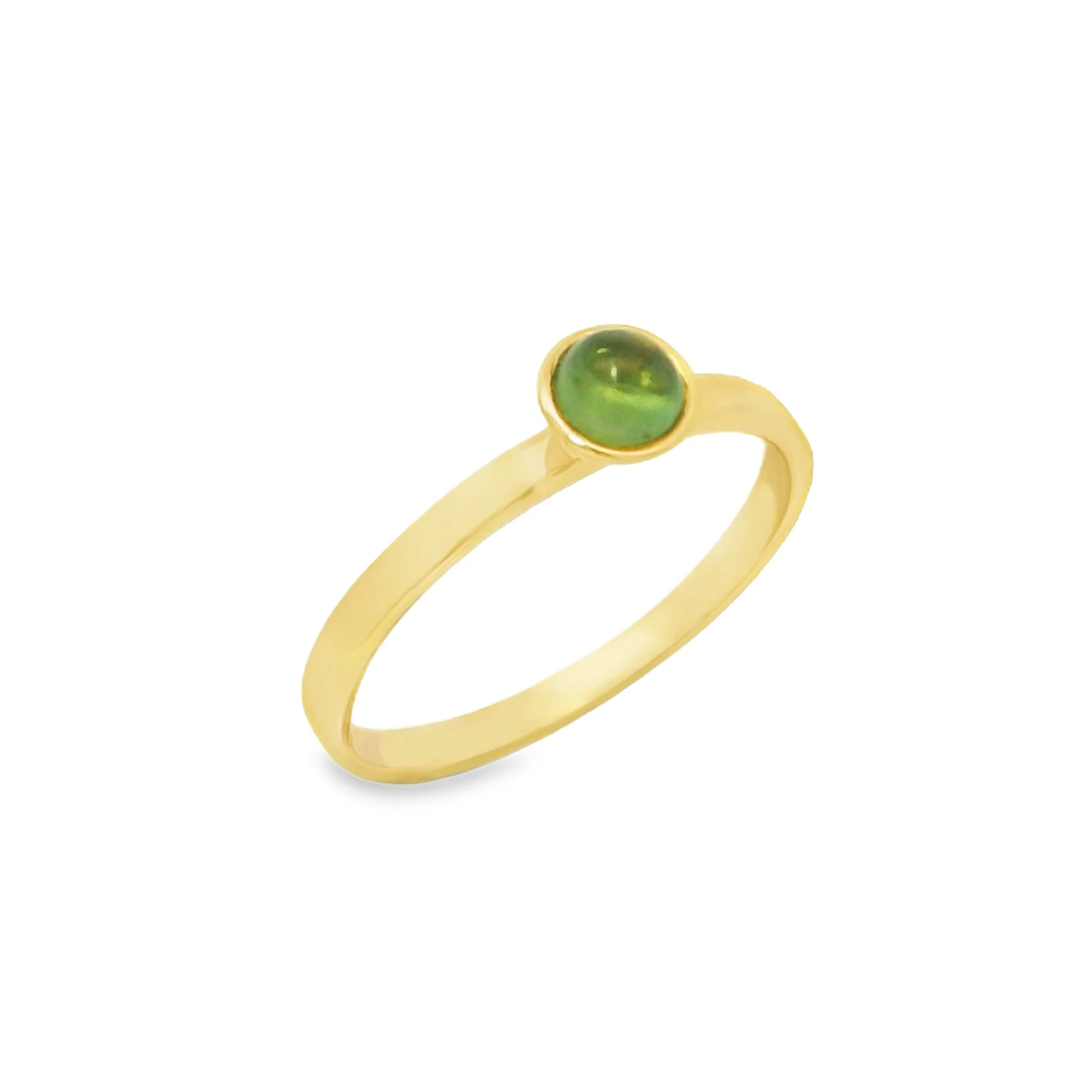 14K Yellow Gold - Round Cut - Green Sapphire Ring