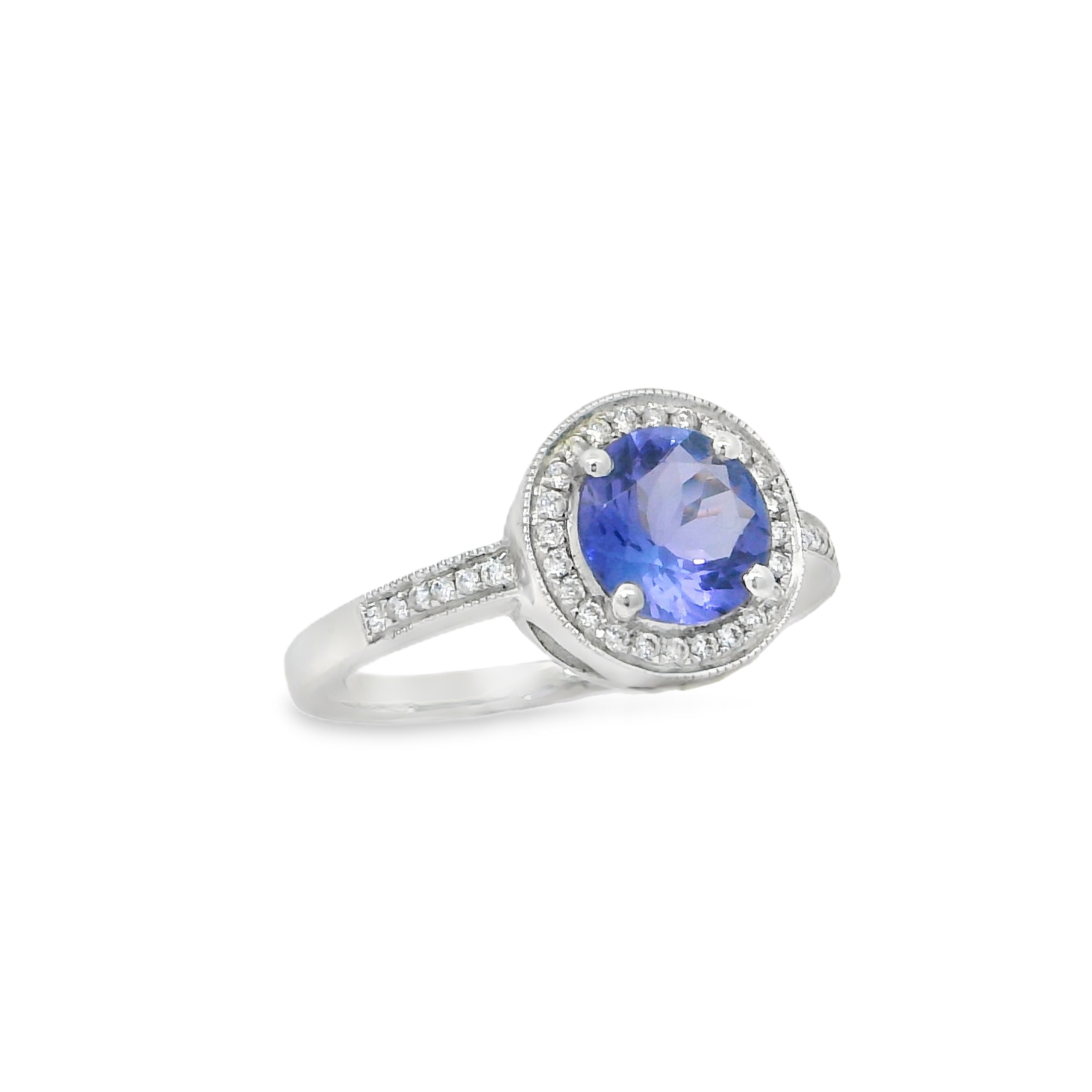 14K White Gold - Round Cut - Tanzanite Ring