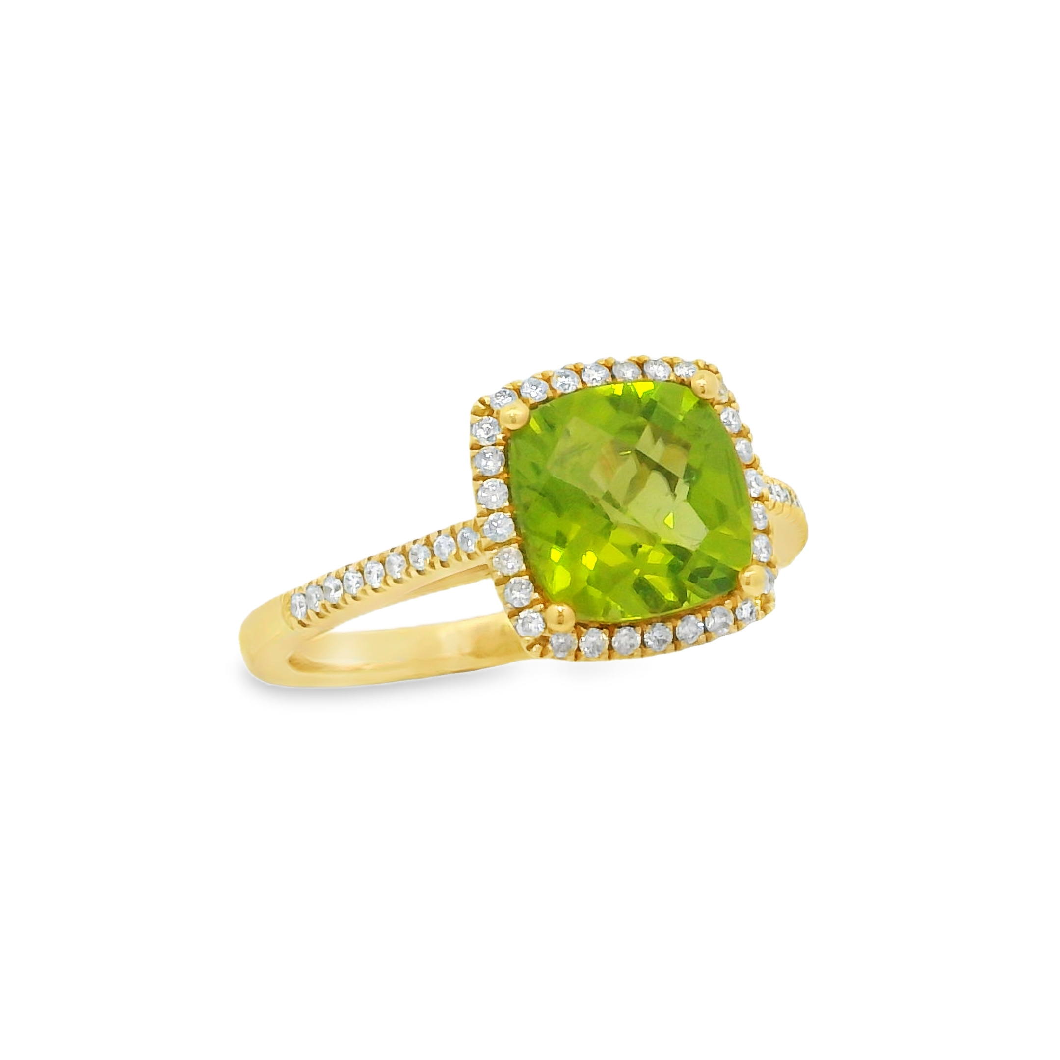 14K Yellow Gold - Cushion Cut - Peridot Ring
