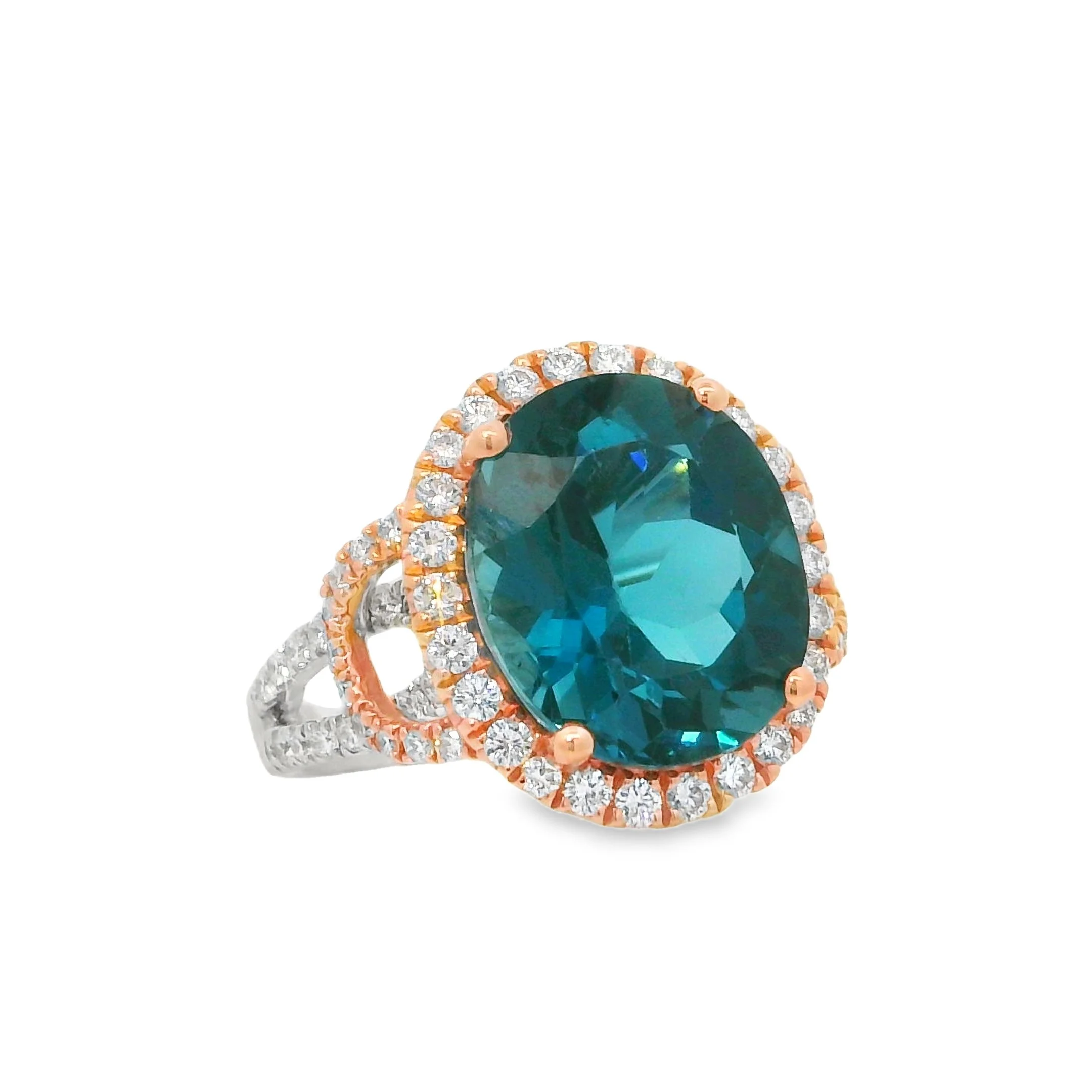 14K Rose and White Gold - Oval Cut - London Blue Topaz Ring