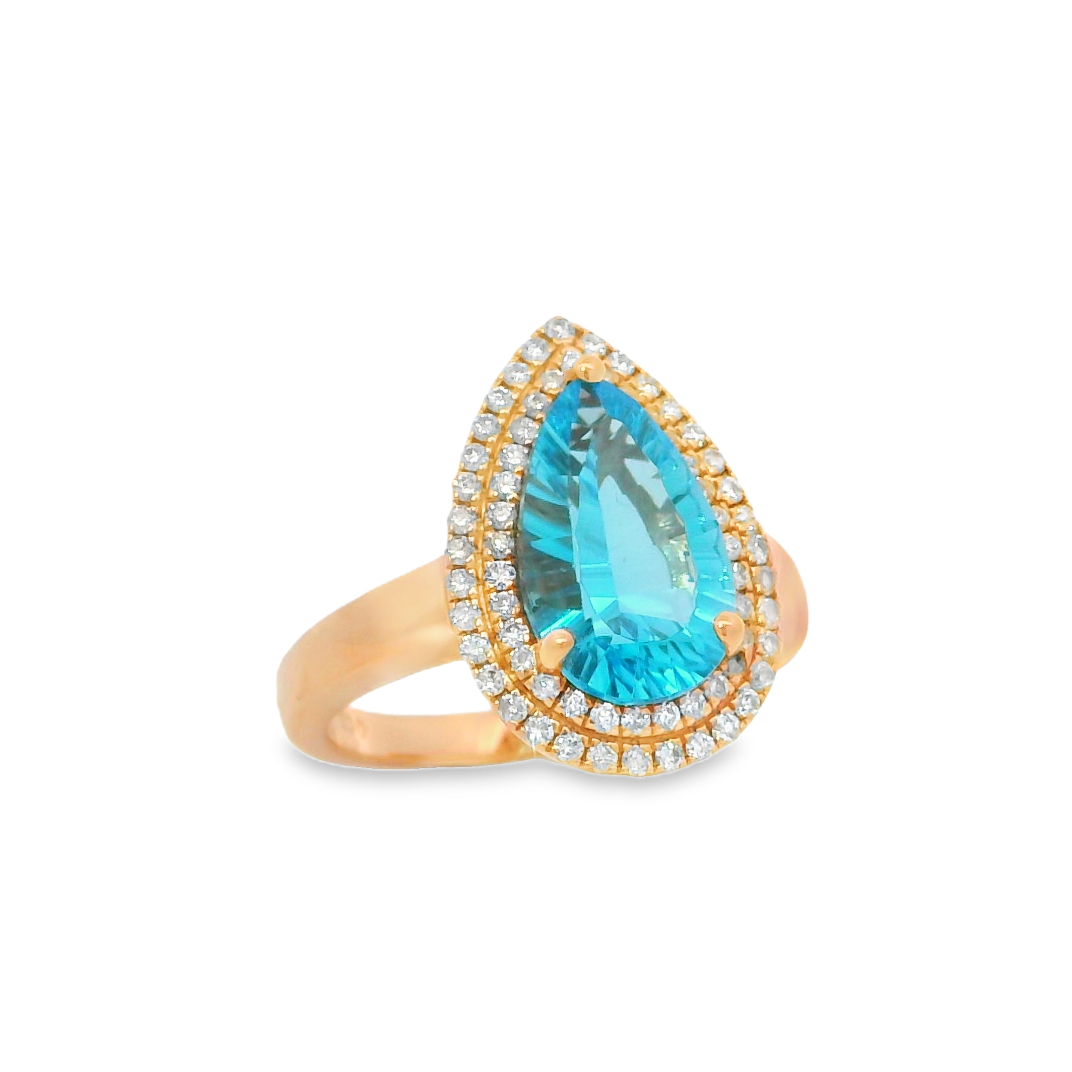 14K Rose Gold - Pear Cut - Blue Topaz Ring