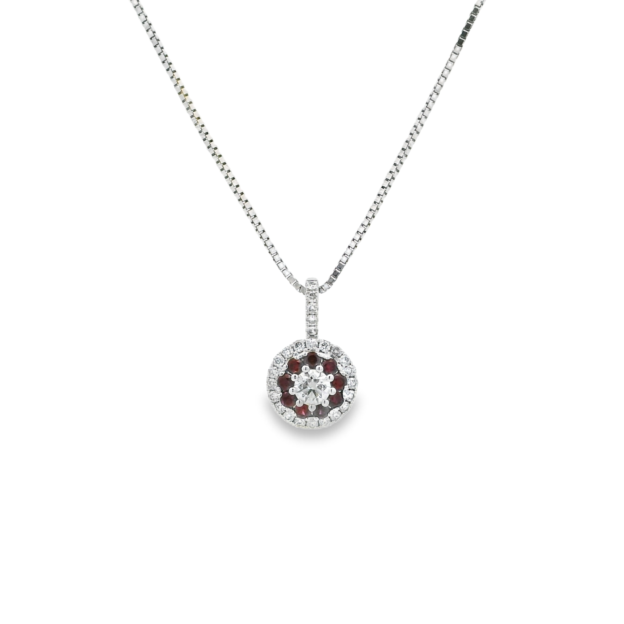 14K White Gold - Round Cut - Ruby Necklace