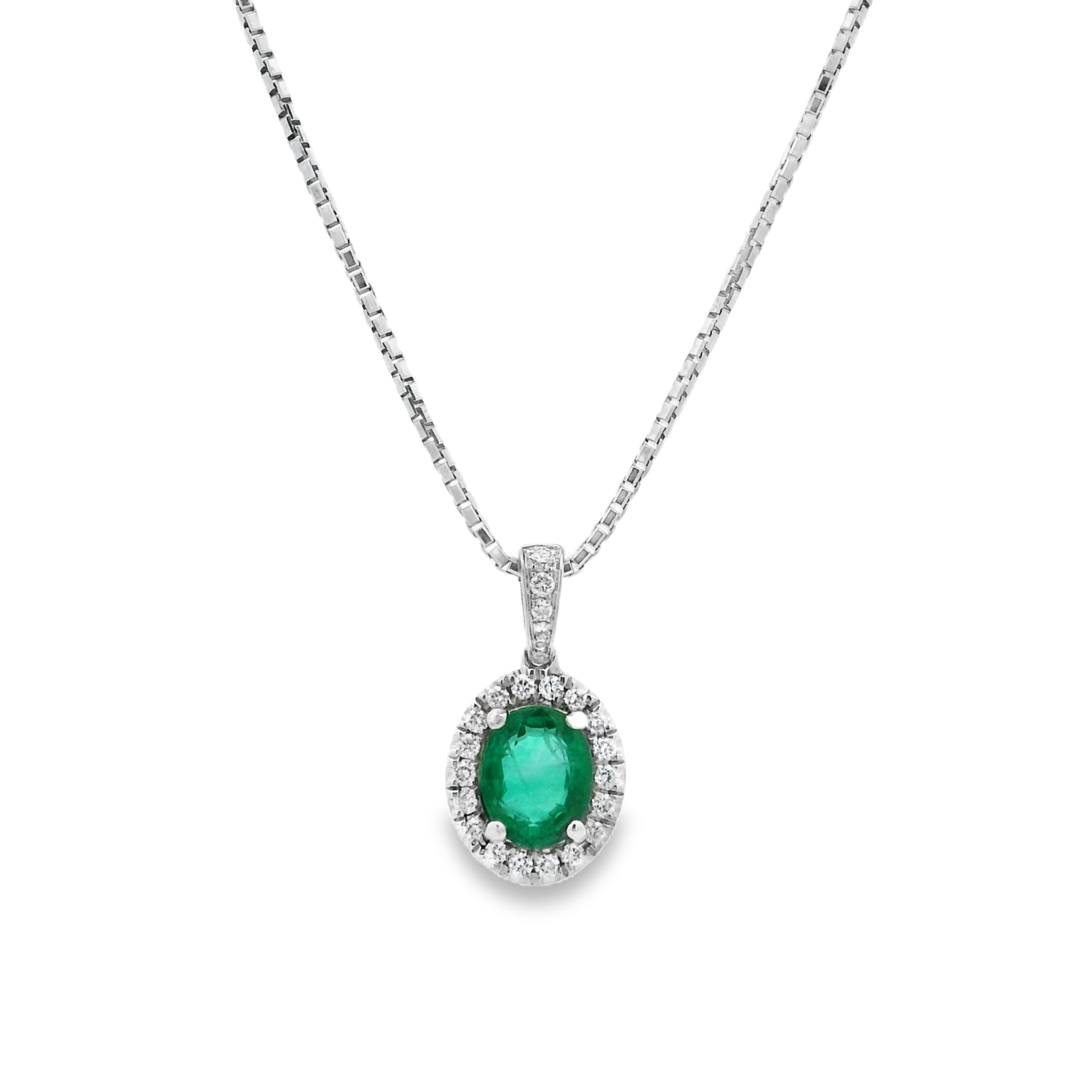 14K White Gold - Oval Cut - Emerald Necklace