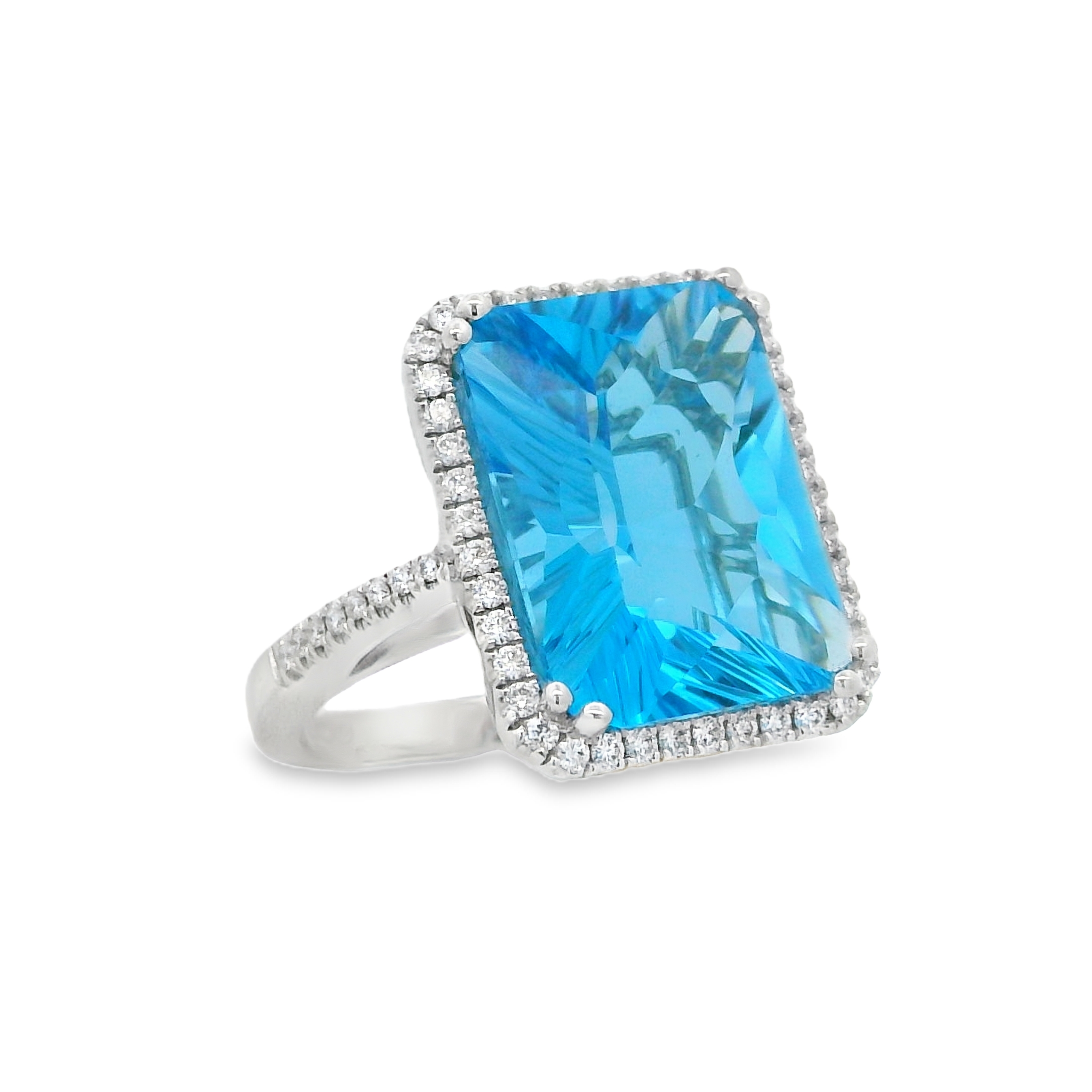 14K White Gold - Emerald Cut - Topaz Ring